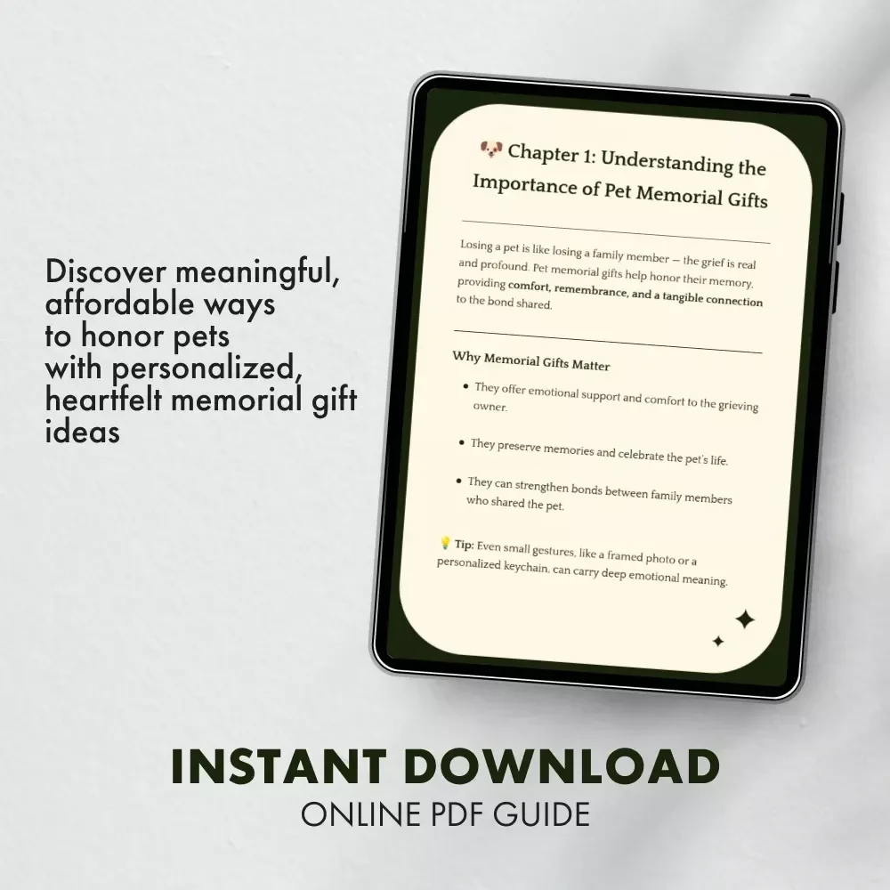 Guide to Pet Memorial Gifts | Thoughtful Pet Loss Gift Ideas | Digital Download eBook for Personalized Pet Remembrance & Keepsake Inspiration