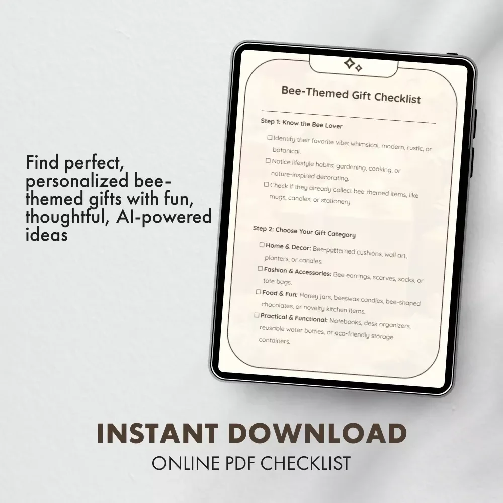 Bee-Themed Gift Checklist | Printable Bee Lover Guide | Digital Download for Bee-Themed Gifts, Gift Planning, and Inspiration