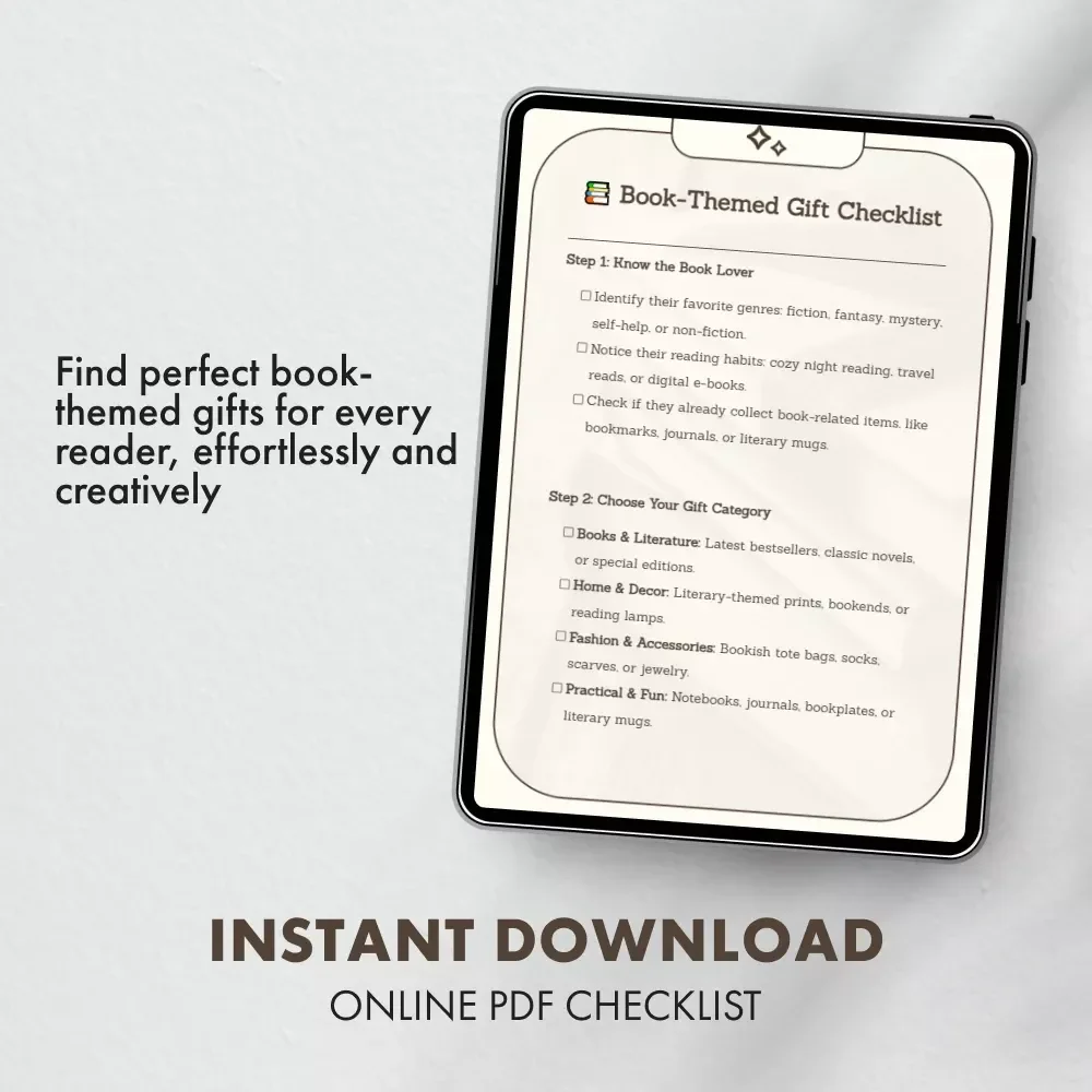 Book-Themed Gift Checklist | Printable Digital Download | Book Lover Gift Guide | Book Themed Gifts Ideas for Readers