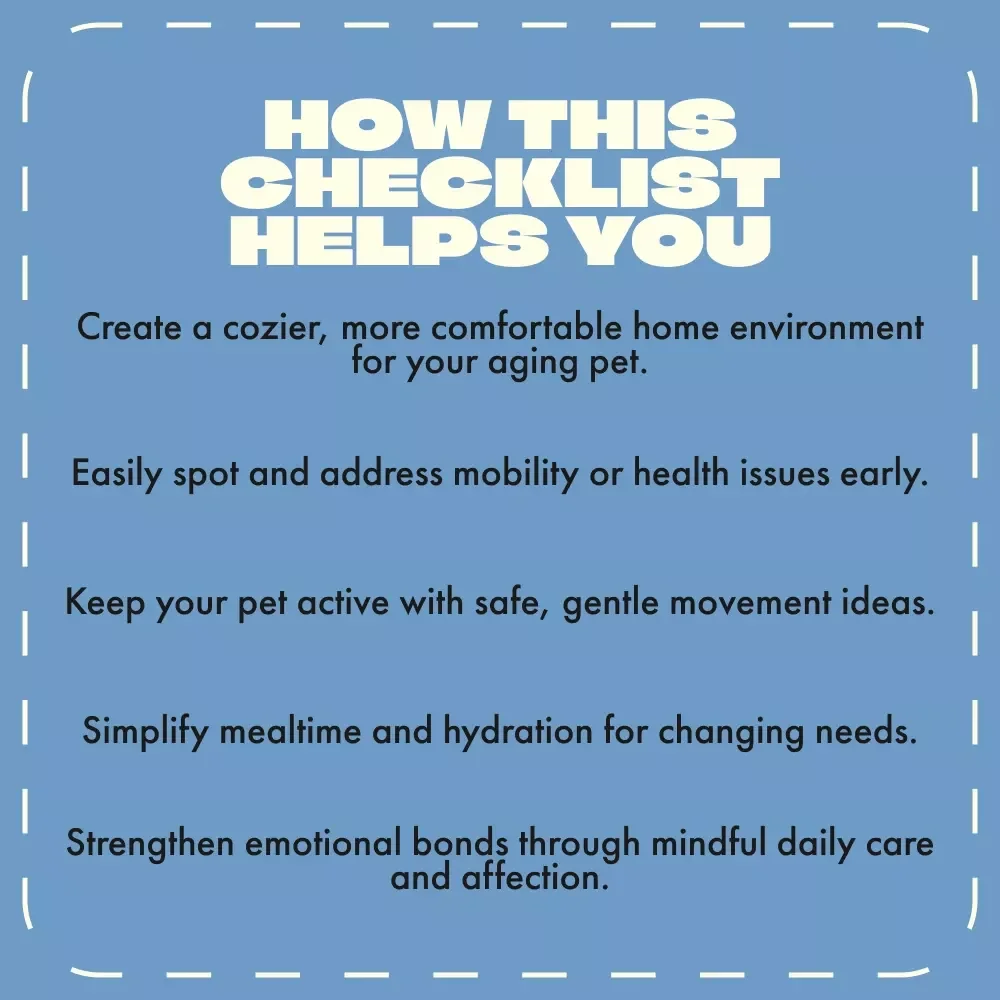 Happy Senior Pets: Easy Comfort Tips | Printable Checklist for Aging Pets | How to Make Aging Pets Comfortable | Pet Care Guide for Older Dogs & Cats