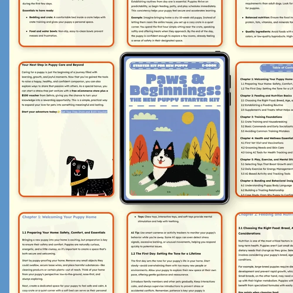 Paws & Beginnings: The New Puppy Starter Kit | Ultimate Starter Kit for New Puppy | Puppy Care, Training, Nutrition & AI Tools eBook Download