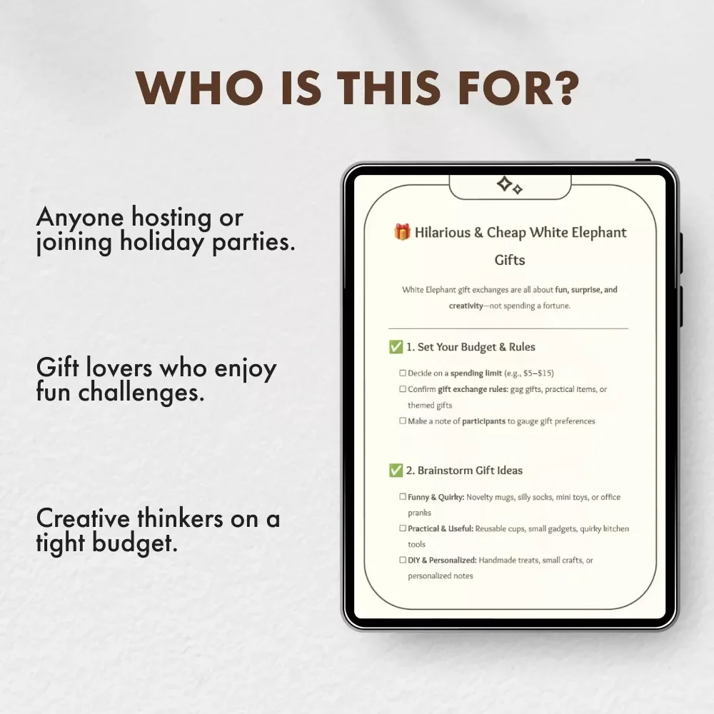 Hilarious & Cheap White Elephant Gifts – Printable Checklist | Funny & Budget-Friendly Gift Ideas for Holiday Parties, Coworkers & Friends | Instant Digital Download