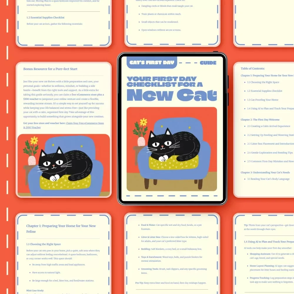 Your First Day Checklist for a New Cat | Digital Guide for Cat Owners | Printable eBook for Smooth Cat Adoption & Home Setup | First Day Checklist for a New Cat Companion