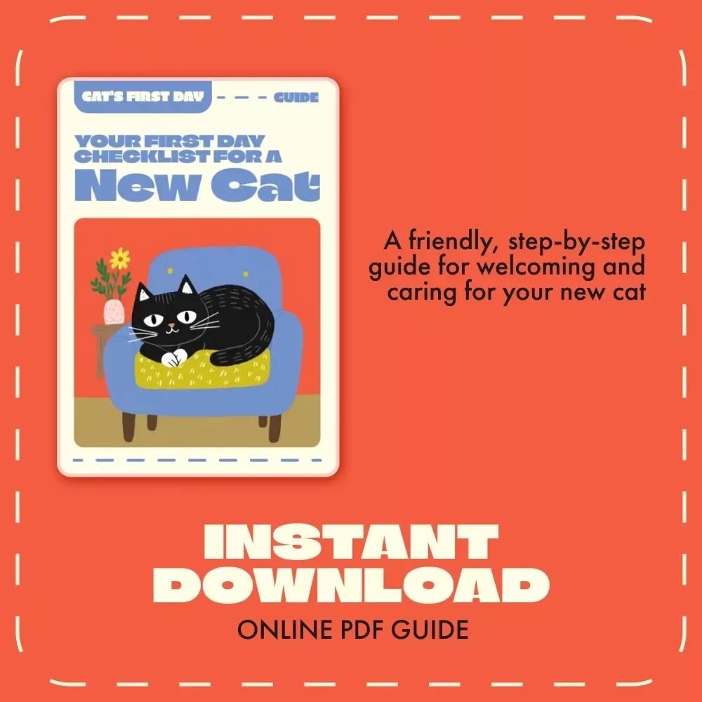 Your First Day Checklist for a New Cat | Digital Guide for Cat Owners | Printable eBook for Smooth Cat Adoption & Home Setup | First Day Checklist for a New Cat Companion