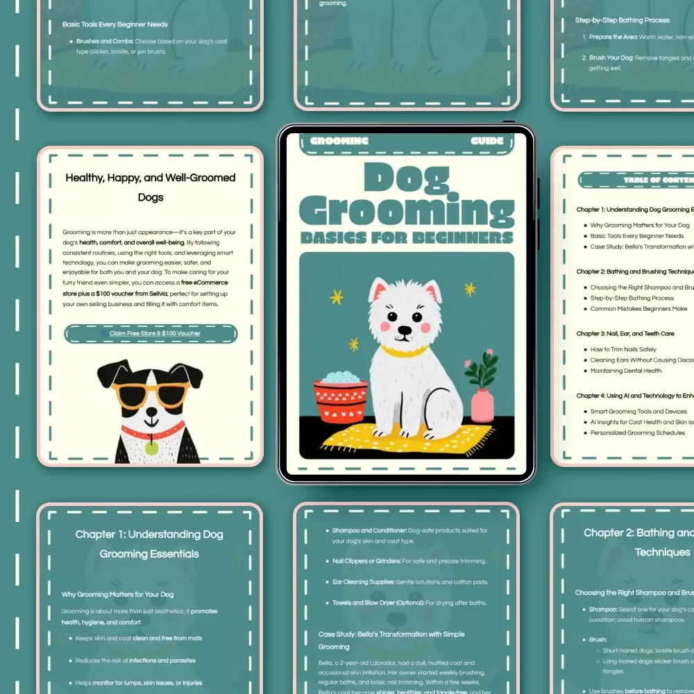 Dog Grooming Basics for Beginners | Printable Digital Guide | Pet Care eBook for New Dog Owners | Step-by-Step Grooming, Bathing, Brushing & AI Grooming Tips