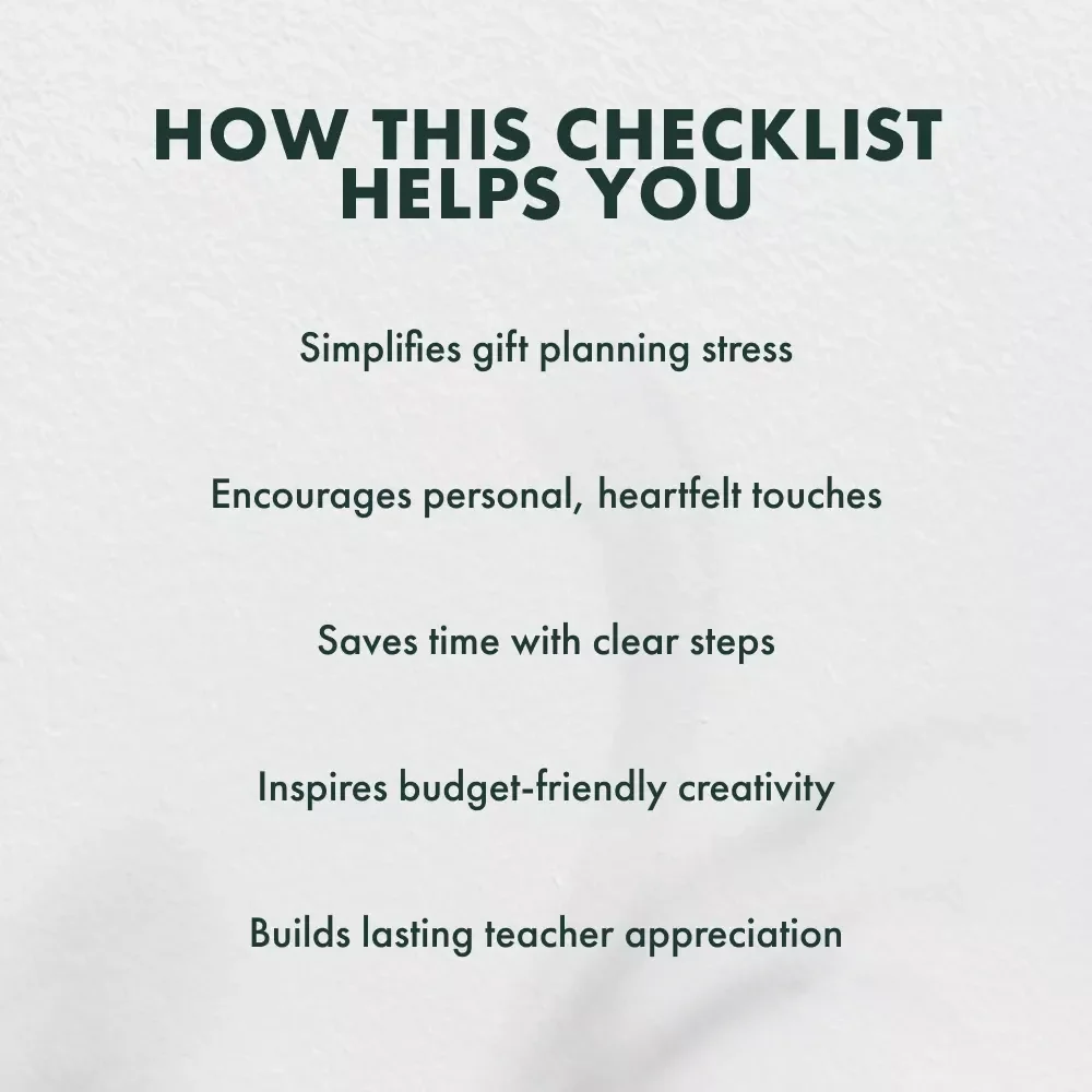 The Thoughtful Teacher Gift Checklist | Printable Thank You Gifts for Teachers | End of Year Teacher Appreciation Digital Download
