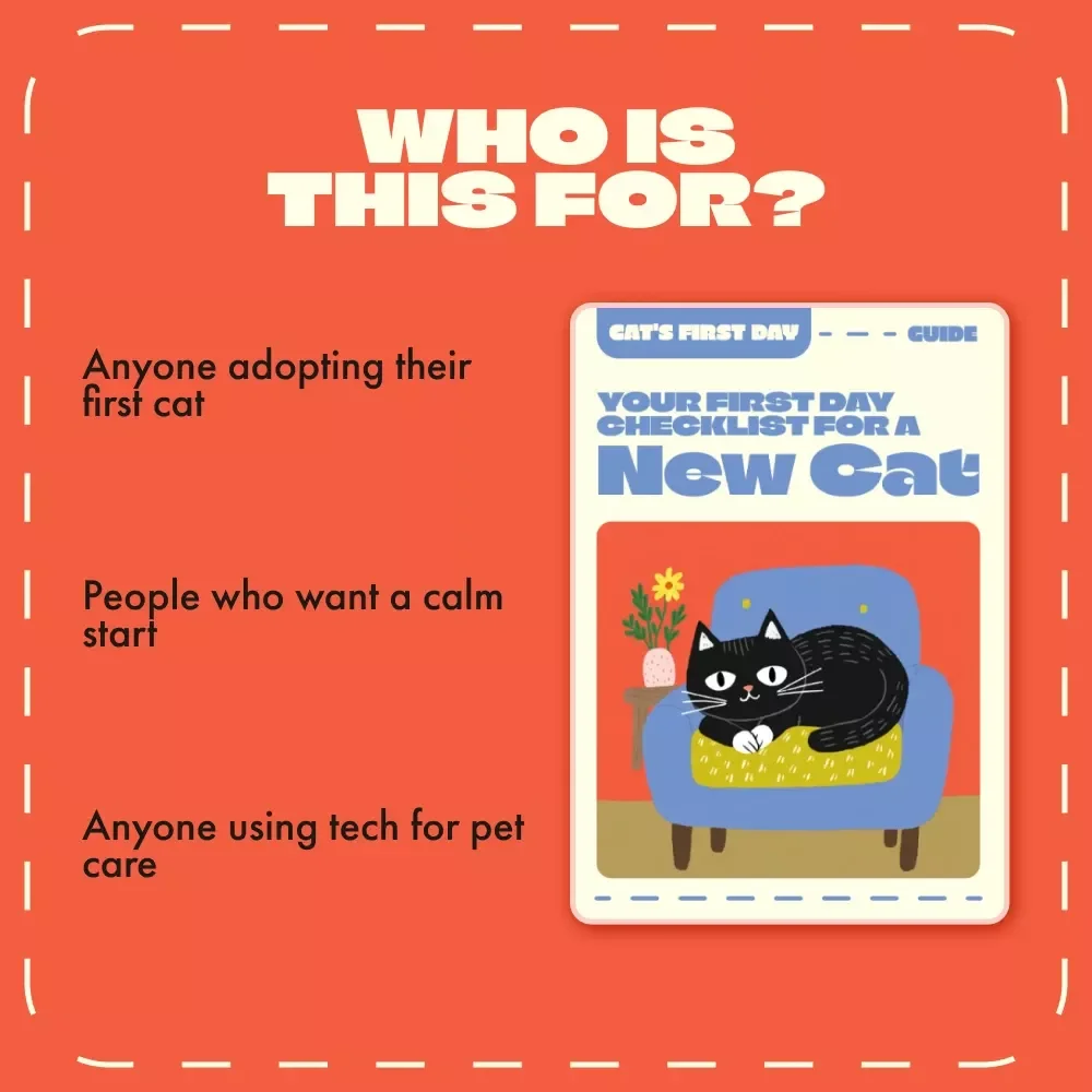 Your First Day Checklist for a New Cat | Digital Guide for Cat Owners | Printable eBook for Smooth Cat Adoption & Home Setup | First Day Checklist for a New Cat Companion