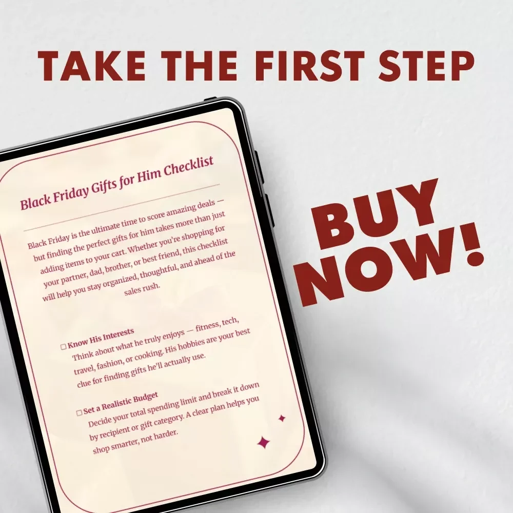 Black Friday Gifts for Him Checklist | Ultimate Digital Download Gift Planning Guide for Men | Holiday Shopping Organizer Printable for Boyfriend, Husband, Dad & Friends | Black Friday Gifts for Him Checklist