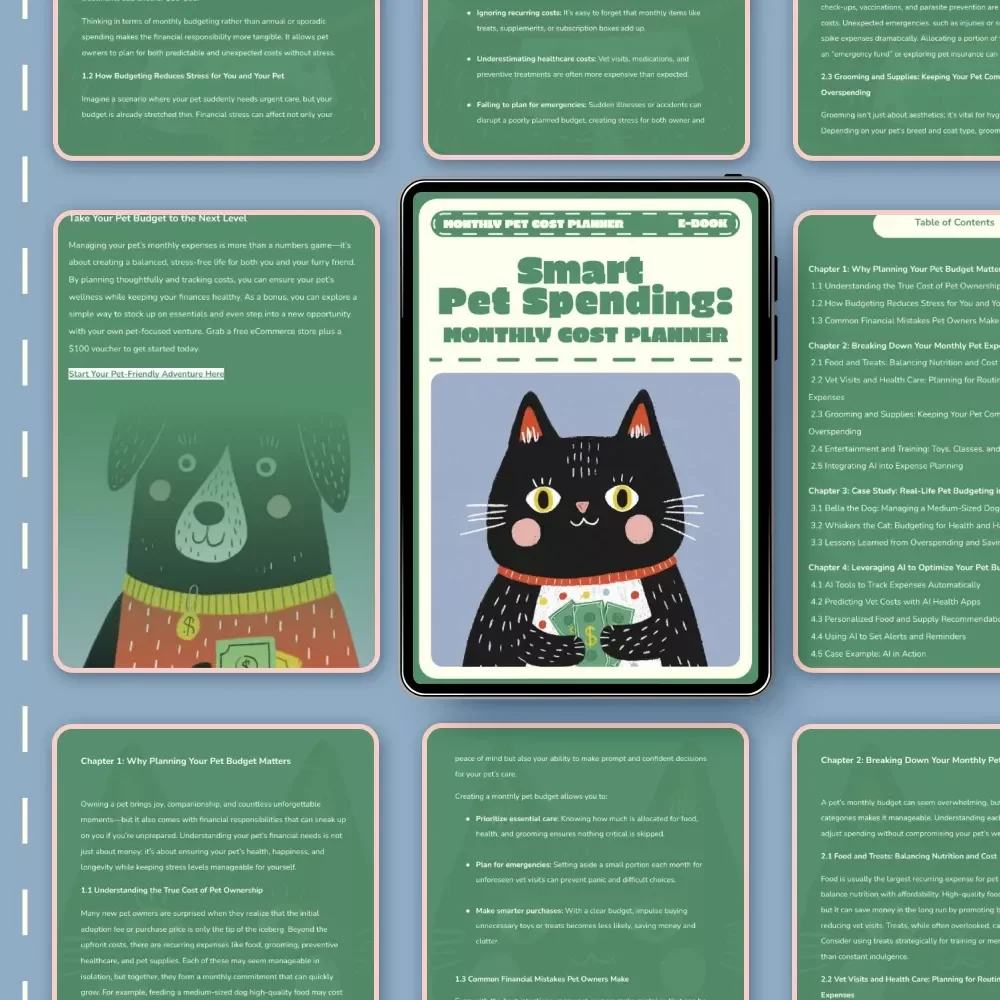 Smart Pet Spending: Monthly Cost Planner | Digital eBook Guide for Pet Owners | Budgeting, AI Tools & Monthly Pet Cost Planner for Dogs, Cats & More