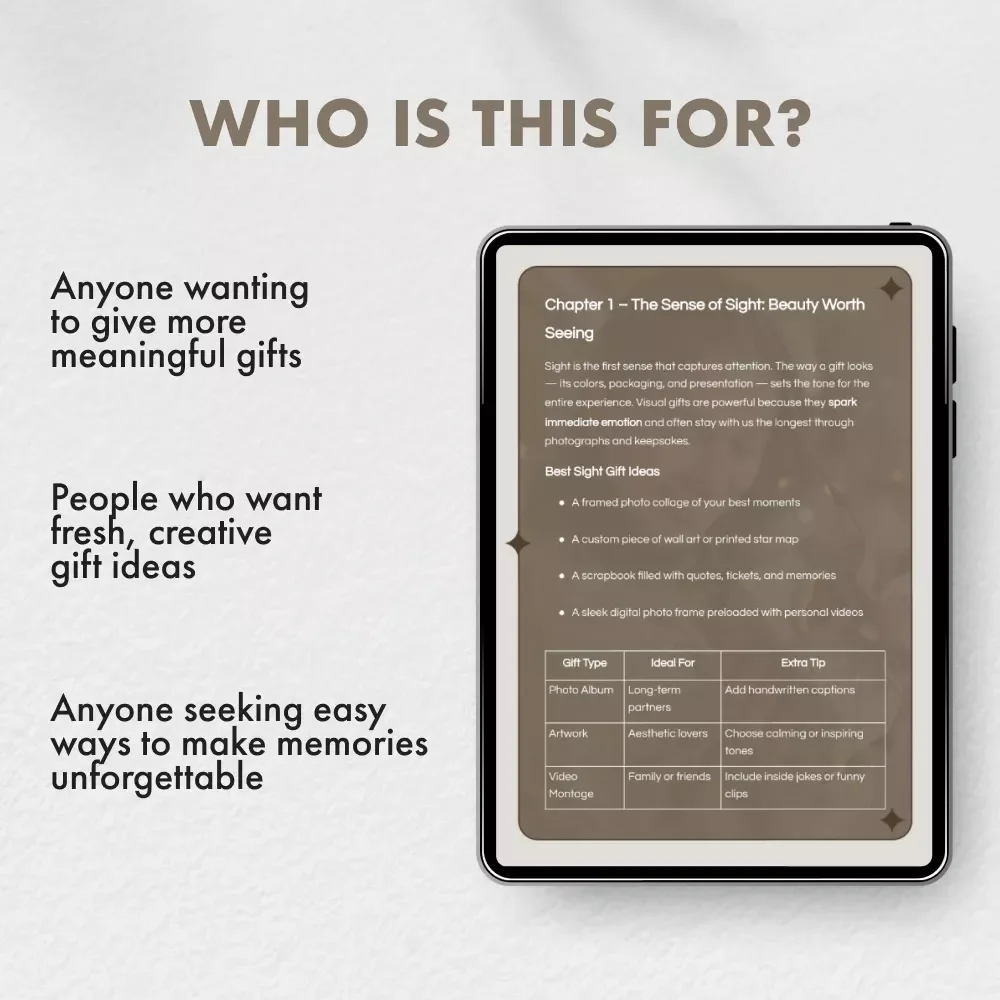 The Gift That Touches Every Sense | 5 Senses Gift Ideas Guide for Romantic, Birthday & Holiday Gifts | Digital Download eBook for Unique Sensory Gift Inspiration
