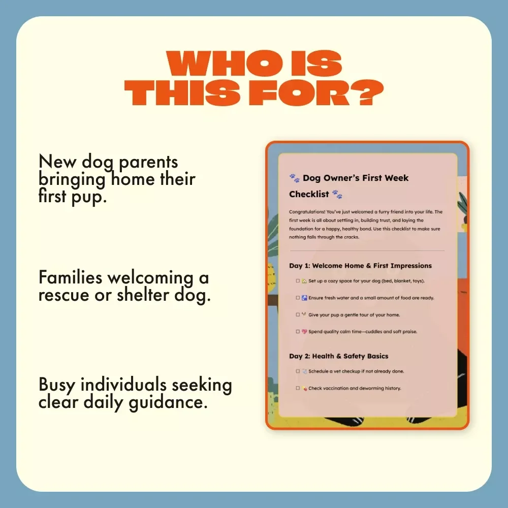 Dog Owner’s First Week Checklist | Printable Digital Download | First Week Plan for Dog Owners | Puppy Care & Training Guide