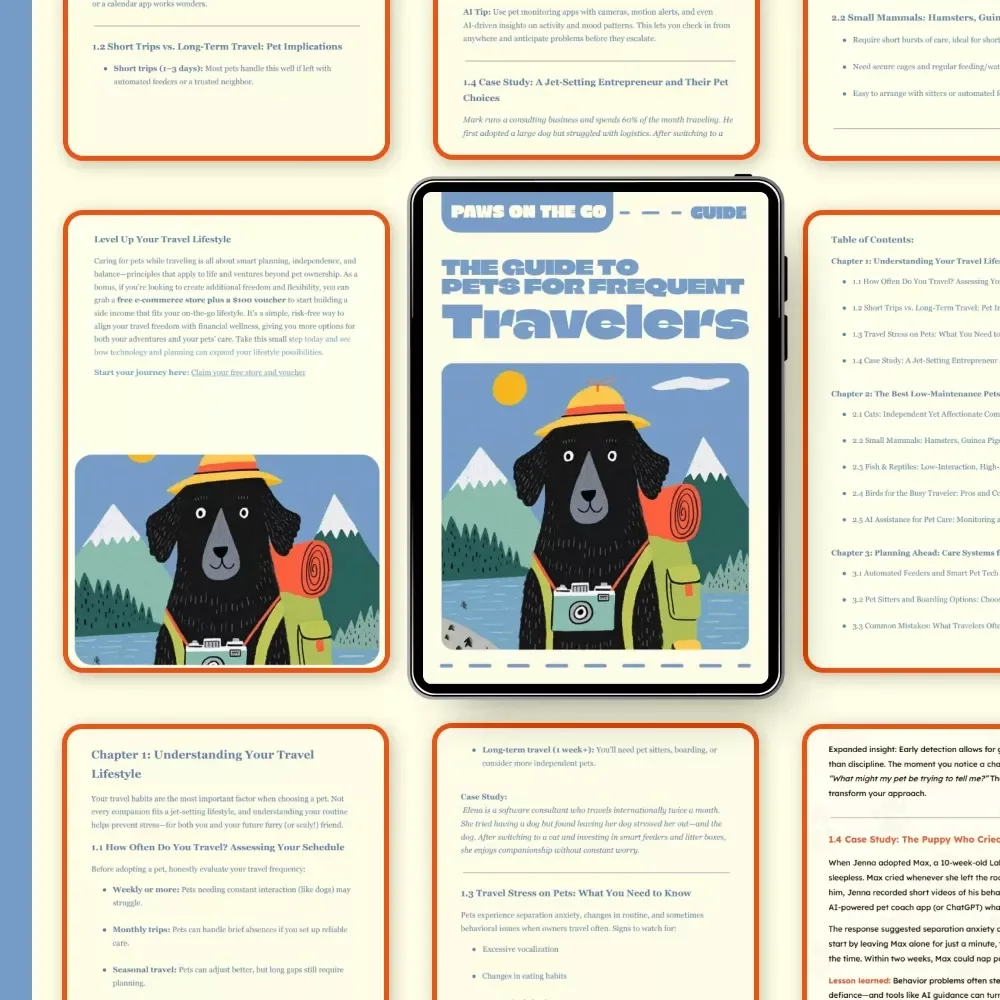 Paws on the Go: The Guide to Pets for Frequent Travelers | Digital eBook for Jetsetters, Nomads & Busy Professionals | Discover the Best Pets for People Who Travel a Lot