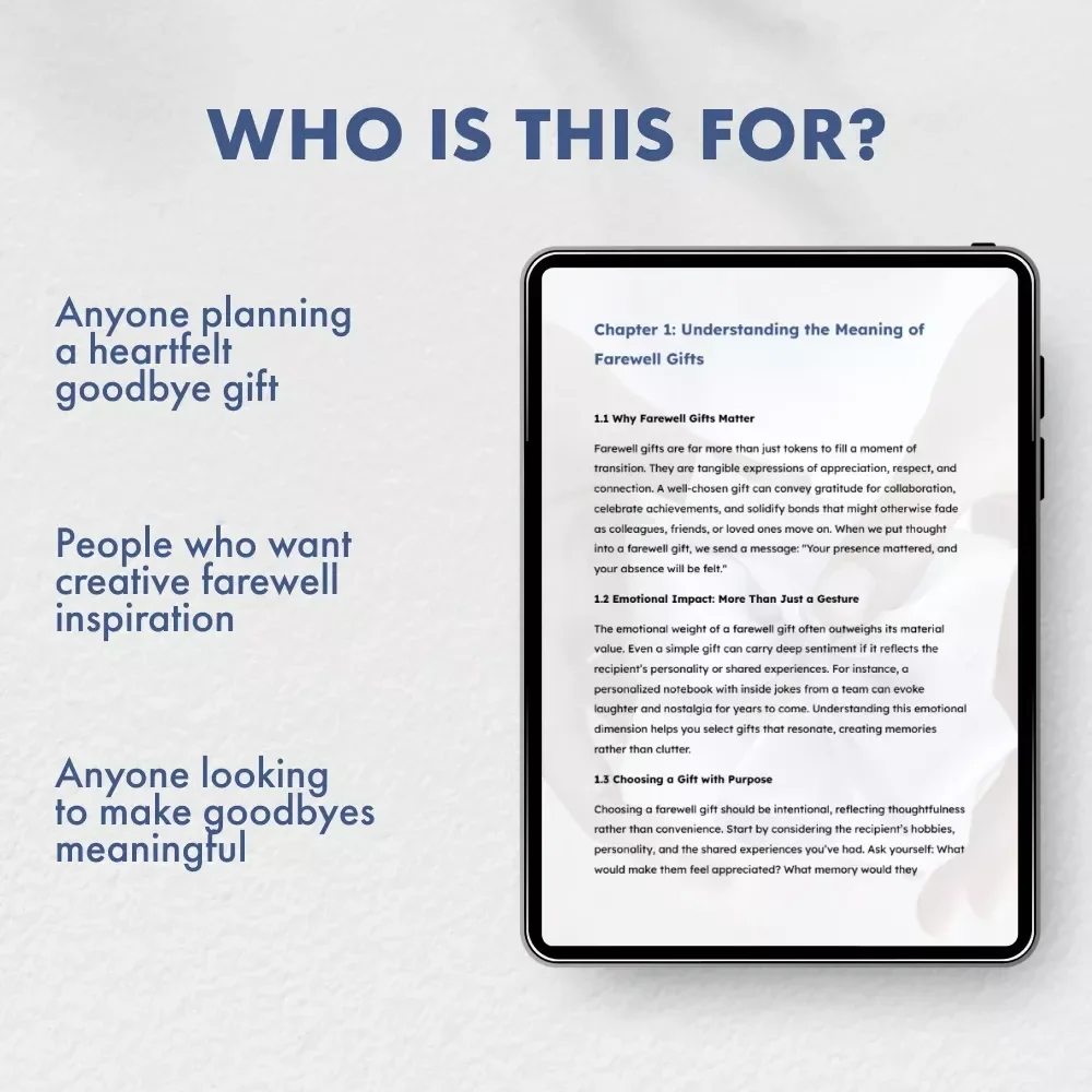 Parting Presents: Thoughtful Farewell Gifts | Ultimate Guide to Farewell Gift Ideas for Friends, Colleagues & Loved Ones | Digital Download eBook for Memorable Goodbyes