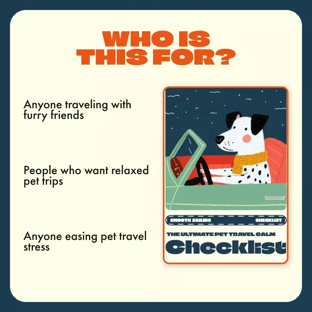 Smooth Sailing: The Ultimate Pet Travel Calm Checklist | Printable Pet Travel Guide | How to Calm Pets During Travel | Anxiety-Free Pet Road Trip Planner