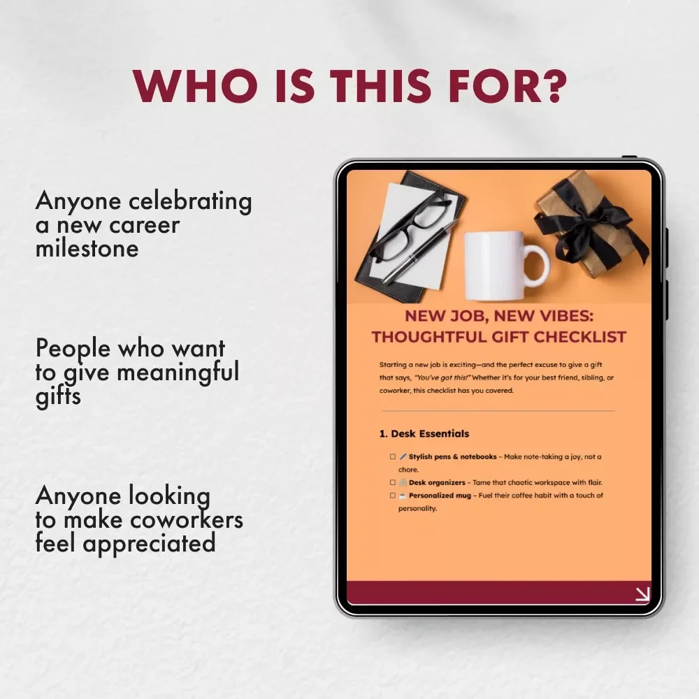 New Job, New Vibes: Thoughtful Gift Checklist | Printable New Job Gift Ideas Guide for Coworkers, Friends & Family | Digital Download