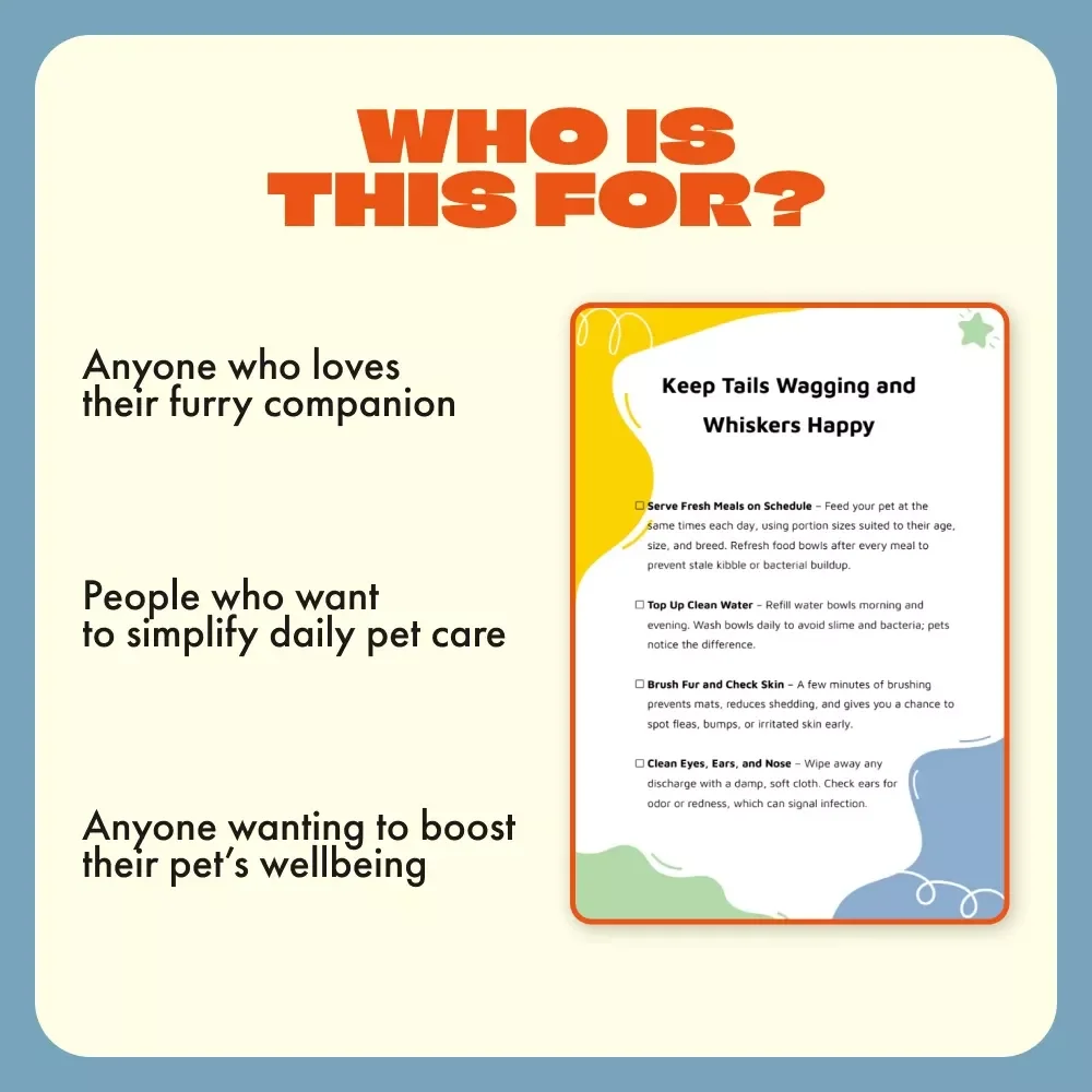 Keep Tails Wagging and Whiskers Happy | Printable Daily Care Routine for Pets Checklist | Digital Download for Dog & Cat Owners | Pet Wellness & Grooming Guide