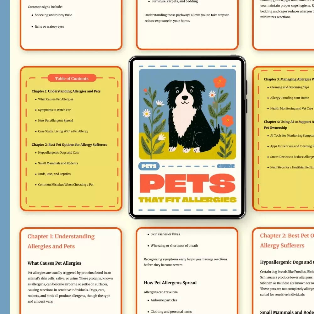 Pets That Fit Allergies | Digital Guide for Allergy Sufferers | Hypoallergenic Pets, AI Pet Care Tools & Allergy Management eBook