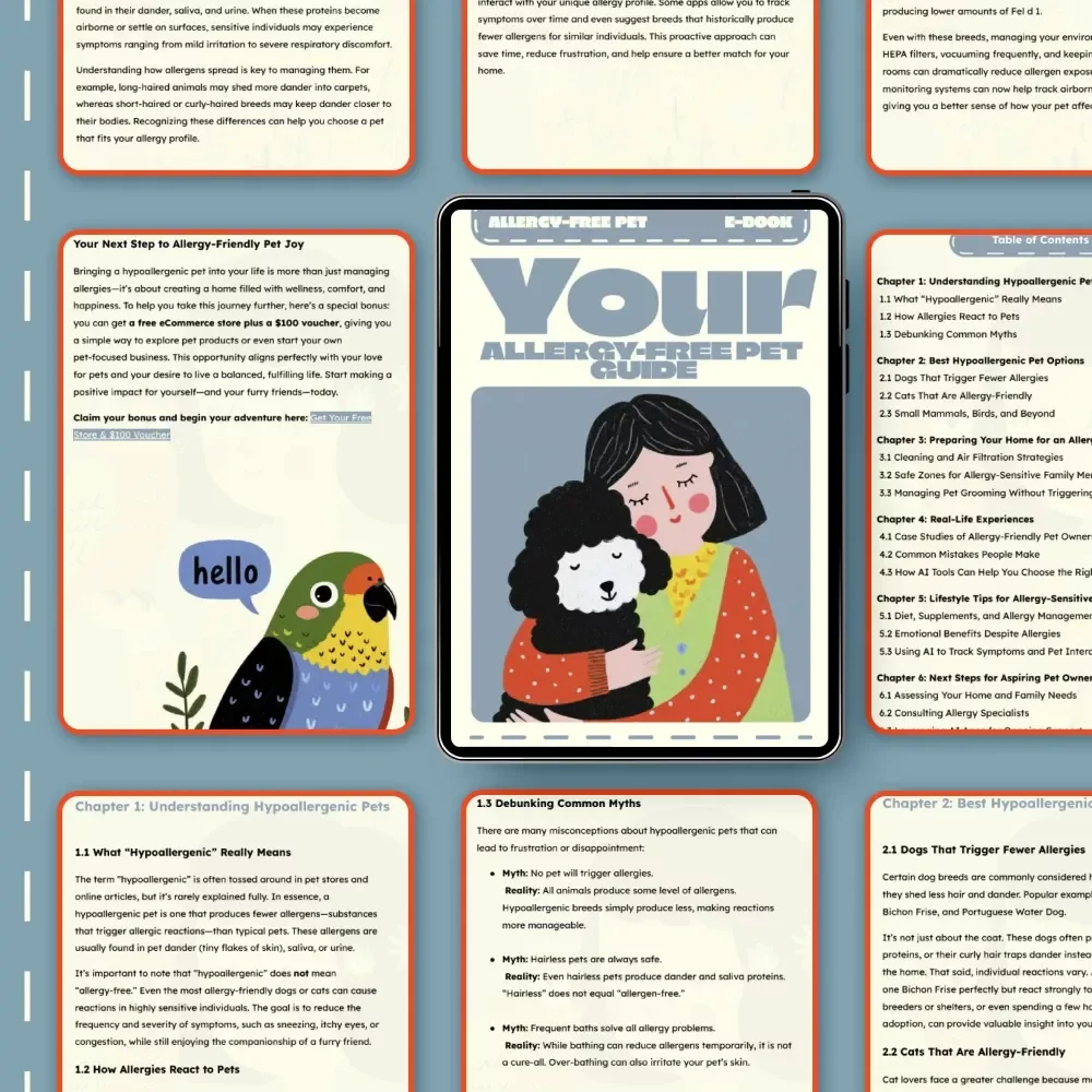 Allergy-Free Companions: The Guide to Hypoallergenic Pets | Digital eBook for Pet Lovers | Learn About Hypoallergenic Pets for People with Allergies | Comprehensive Allergy-Friendly Pet Guide