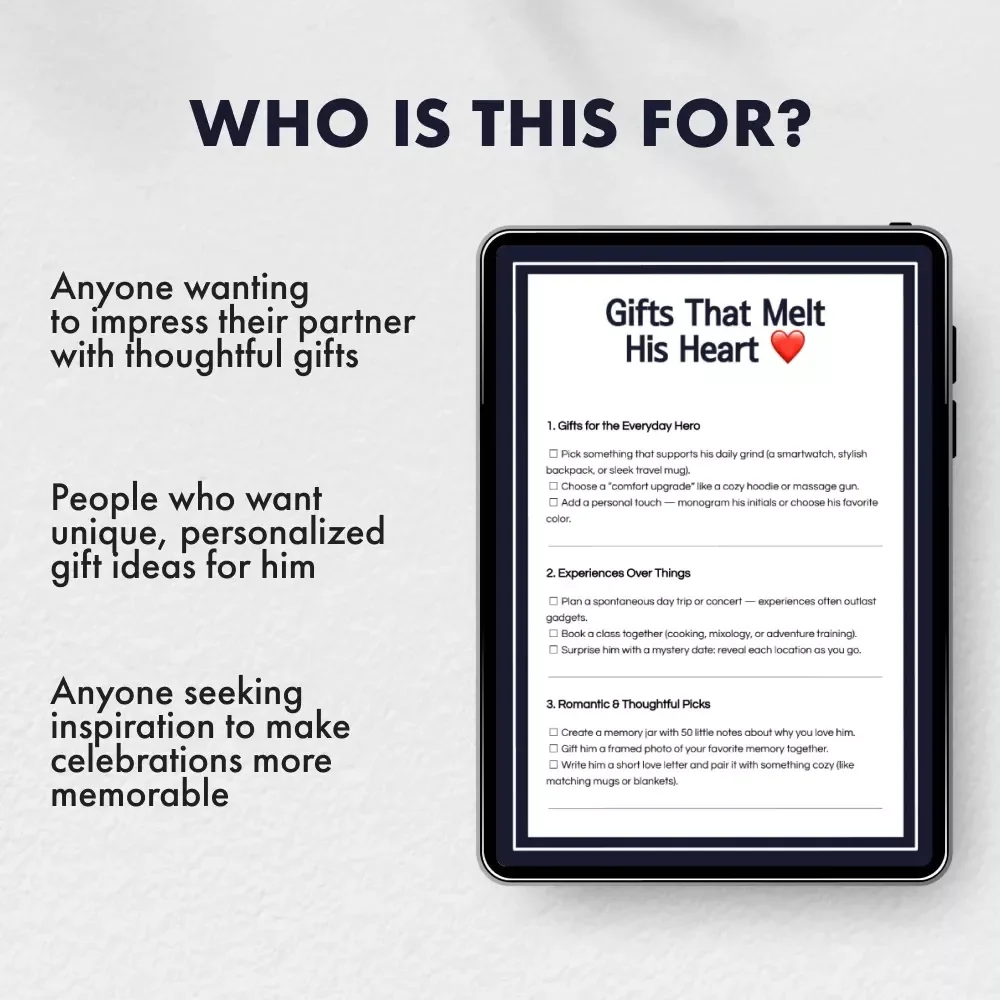 Gifts That Melt His Heart | Ultimate Checklist for Gift Ideas for Boyfriend | Romantic, Thoughtful & Personalized Digital Download
