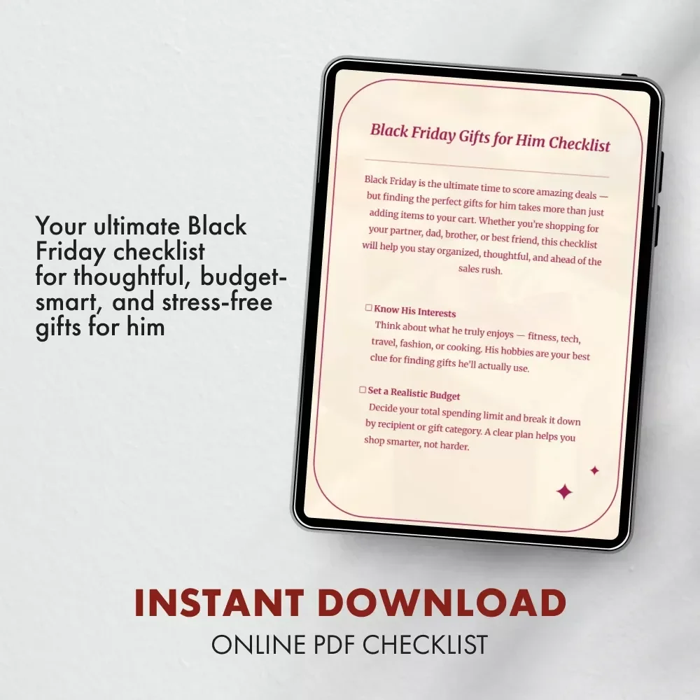Black Friday Gifts for Him Checklist | Ultimate Digital Download Gift Planning Guide for Men | Holiday Shopping Organizer Printable for Boyfriend, Husband, Dad & Friends | Black Friday Gifts for Him Checklist