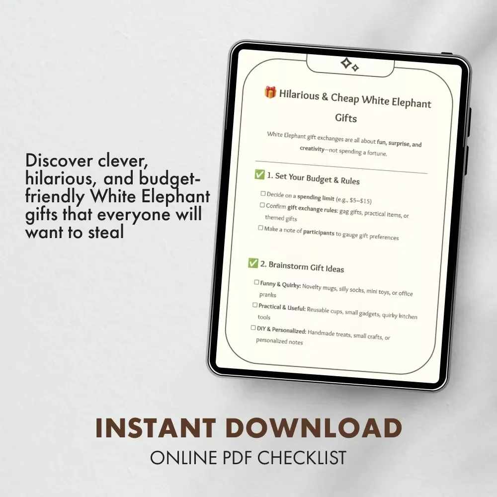 Hilarious & Cheap White Elephant Gifts – Printable Checklist | Funny & Budget-Friendly Gift Ideas for Holiday Parties, Coworkers & Friends | Instant Digital Download