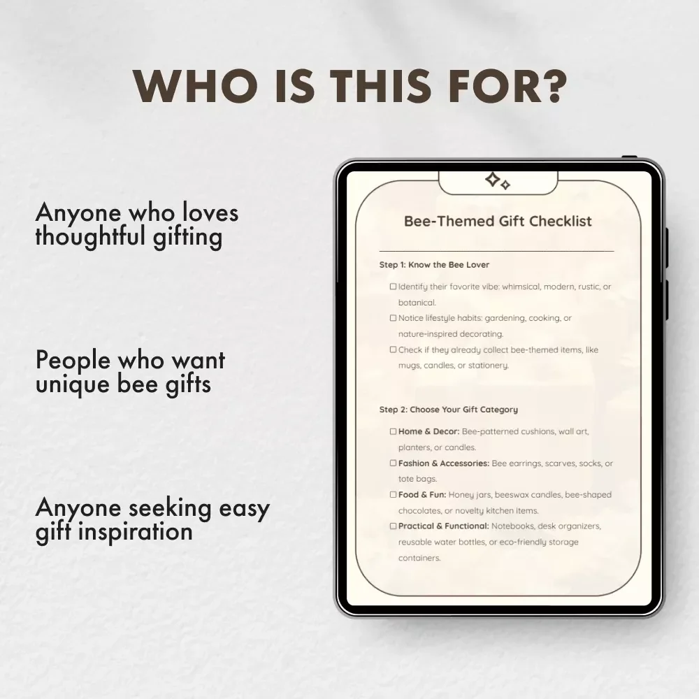 Bee-Themed Gift Checklist | Printable Bee Lover Guide | Digital Download for Bee-Themed Gifts, Gift Planning, and Inspiration