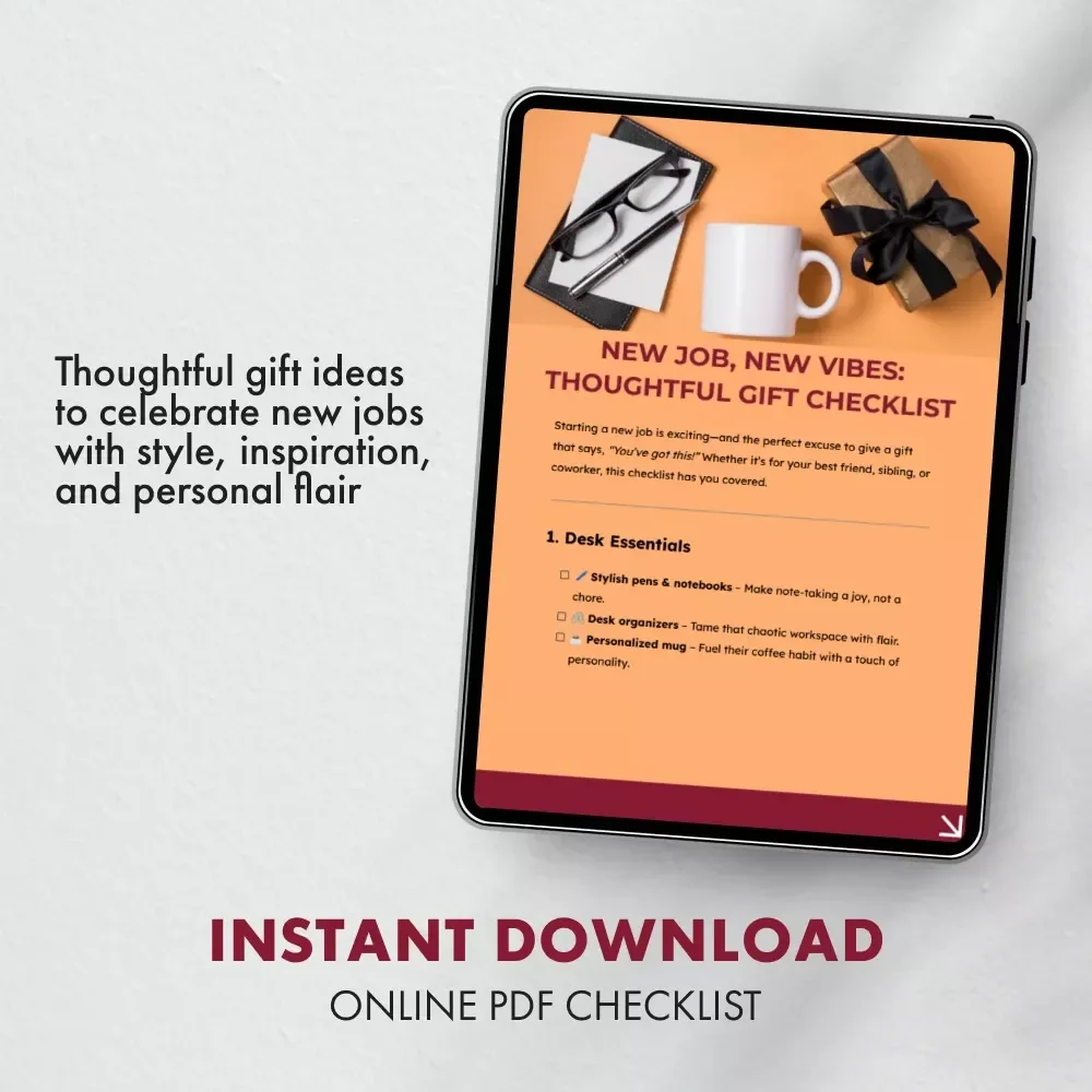 New Job, New Vibes: Thoughtful Gift Checklist | Printable New Job Gift Ideas Guide for Coworkers, Friends & Family | Digital Download