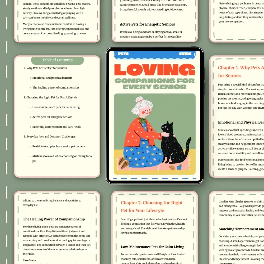 Loving Companions for Every Senior | Digital Guide for Senior Pet Owners | eBook on Choosing, Caring & Connecting with Pets | Pet Companionship, AI Pet Care Tips & Emotional Wellness