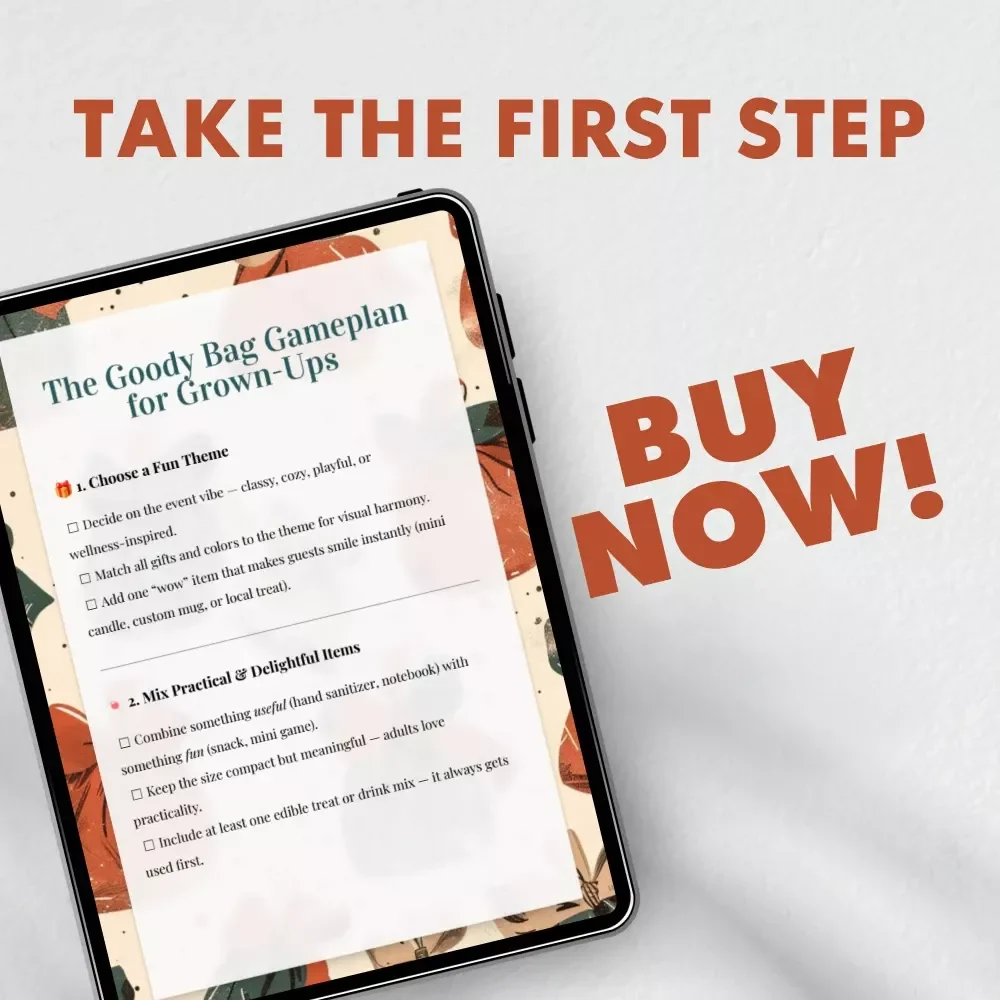 The Goody Bag Gameplan for Grown-Ups | Printable Checklist for Goody Bag Gift Ideas for Adults | Digital Download Party Planning Guide
