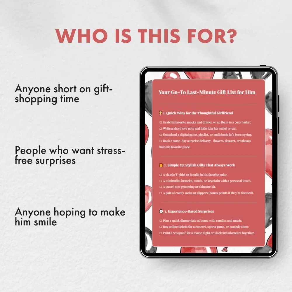 Your Go-To Last-Minute Gift List for Him | Printable Checklist for Thoughtful Girlfriends | Best Last-Minute Gifts for Boyfriend | Instant Digital Download