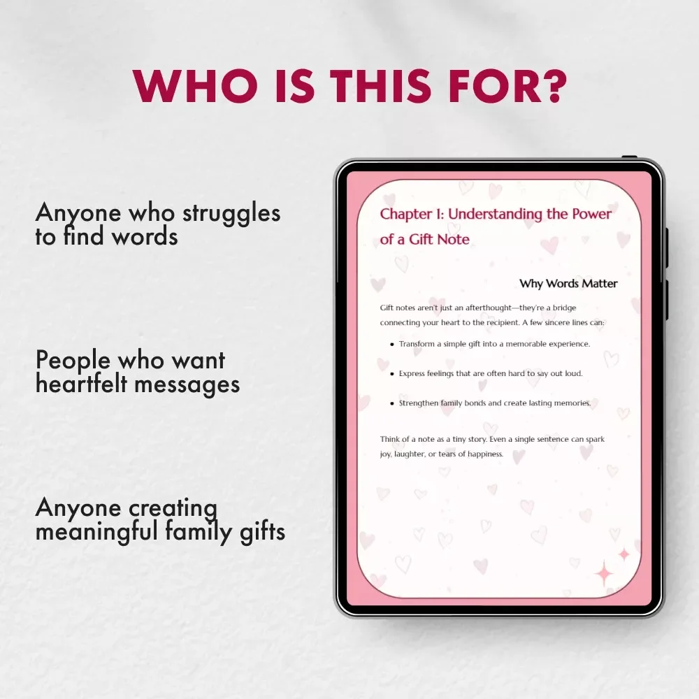 Heartfelt Words | eBook Guide with Tips for Gift Notes for Family Members | Meaningful Messages, Emotional Writing Prompts & Creative Inspiration for Every Occasion