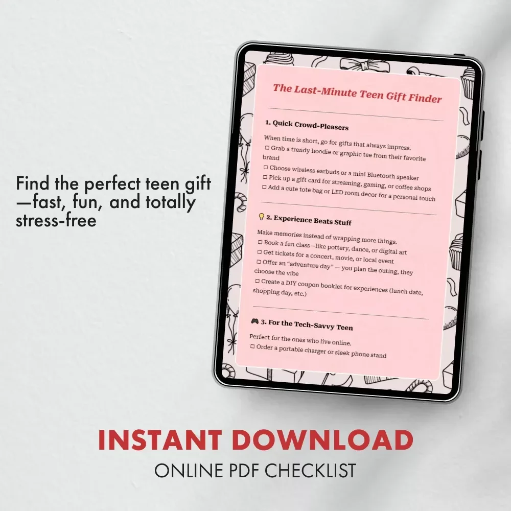 The Last-Minute Teen Gift Finder | Printable Digital Checklist for Parents & Friends | Best Last-Minute Gifts for Teenagers | Instant Download eBook