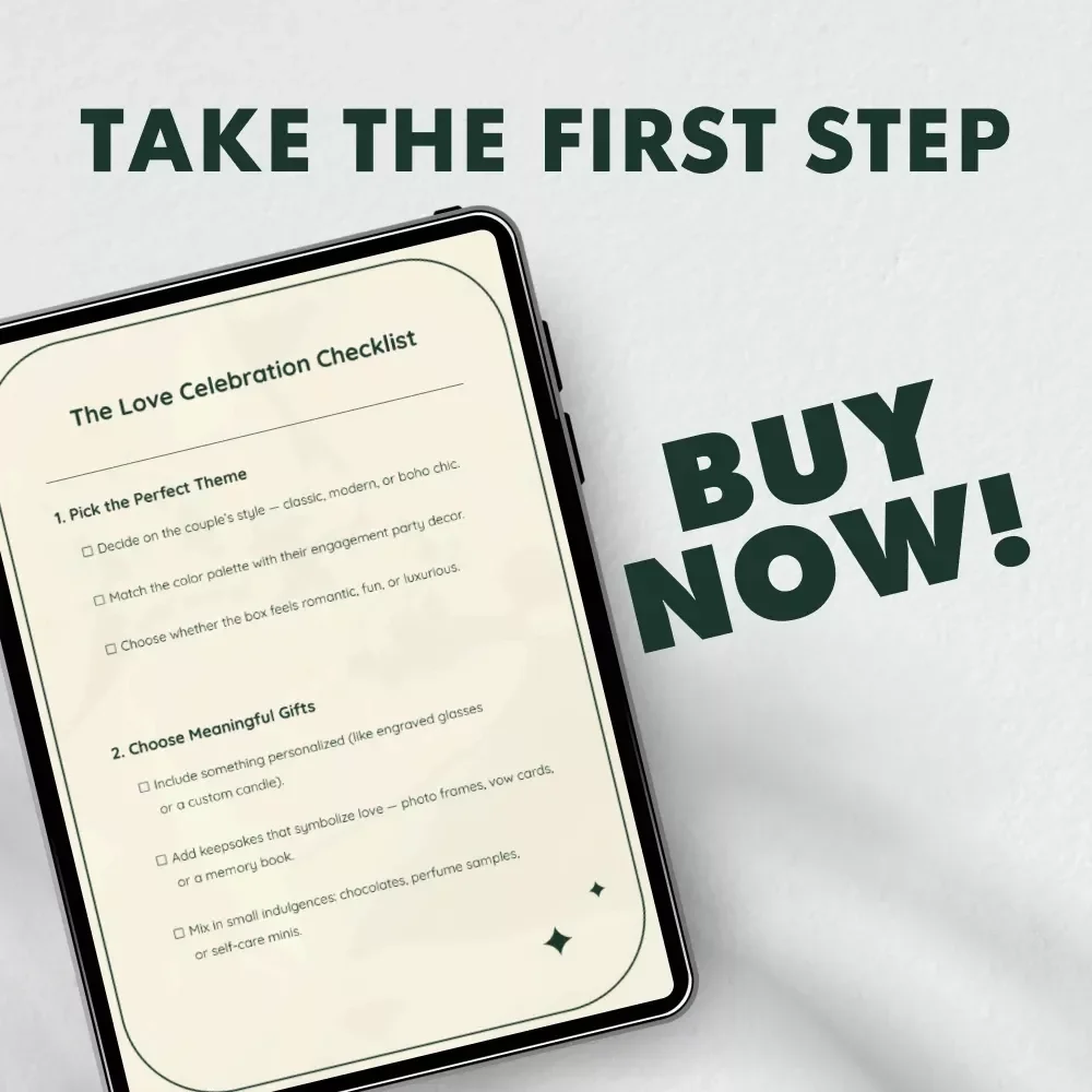 The Love Celebration Checklist | Printable Engagement Gift Box Guide | Digital Download for Creating the Perfect Romantic Gift Box