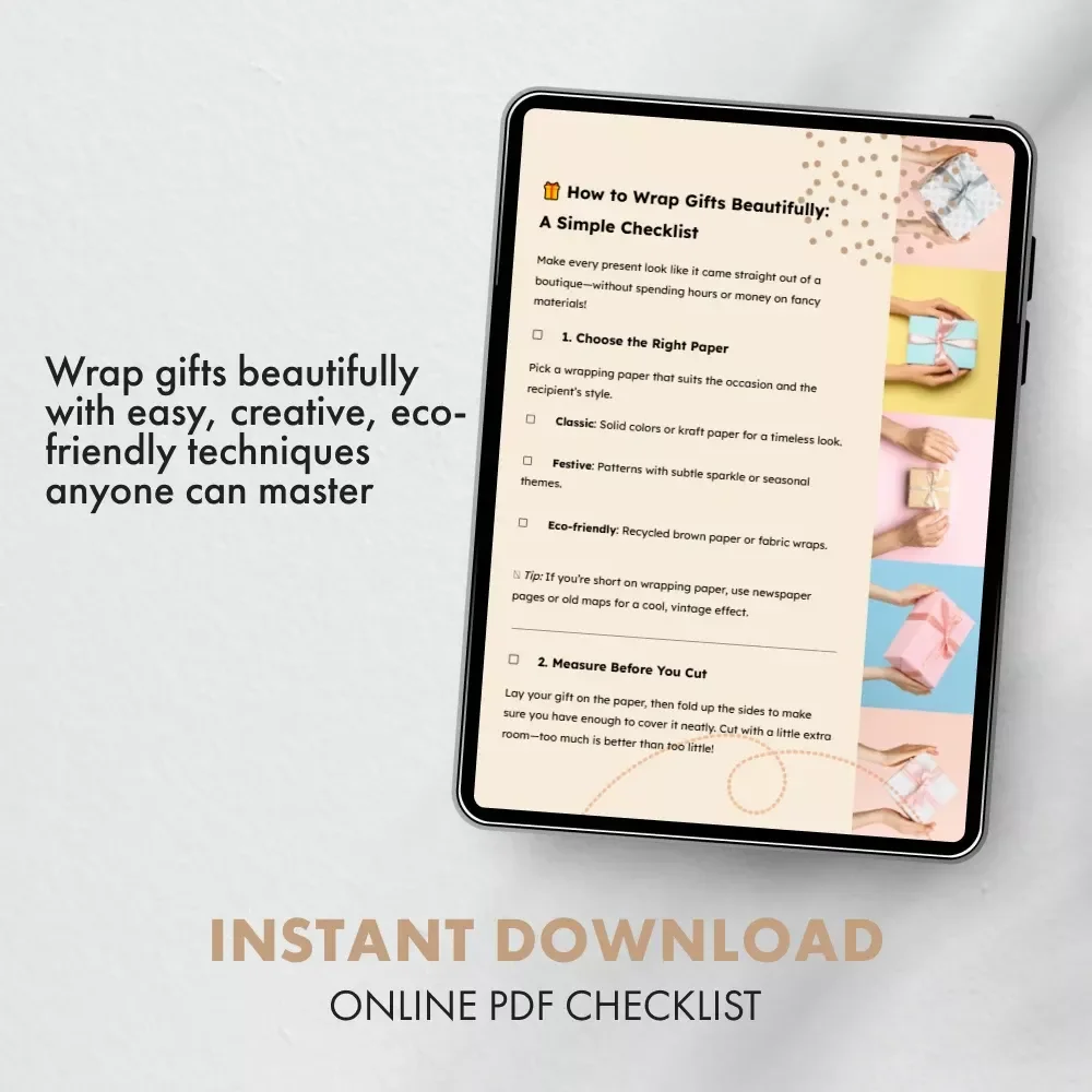 How to Wrap Gifts Beautifully: A Simple Checklist | Digital Download Gift Wrapping Guide | Learn how to wrap gifts beautifully with simple ideas for any occasion