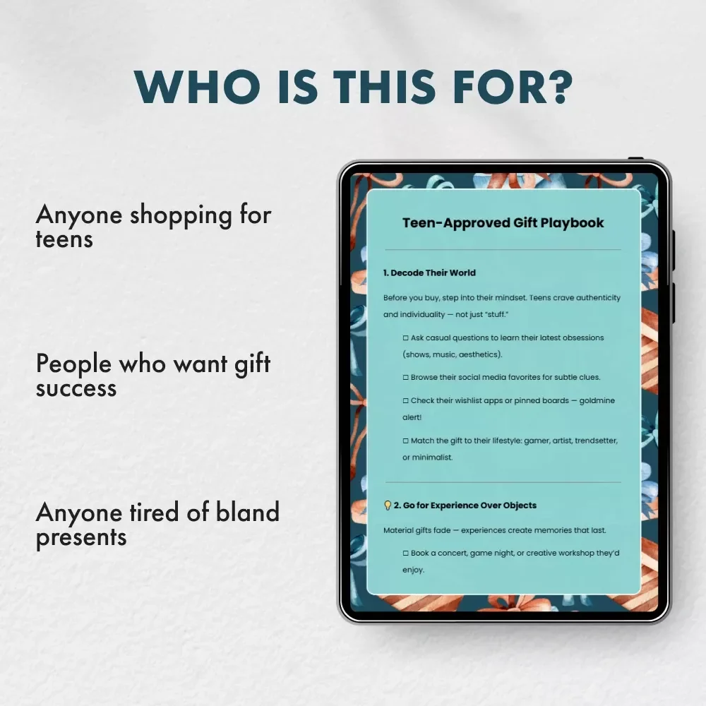 Teen-Approved Gift Playbook | Printable Checklist for Parents & Gift-Givers | Tips for Gifts Teens Actually Like | Digital Download eBook Guide