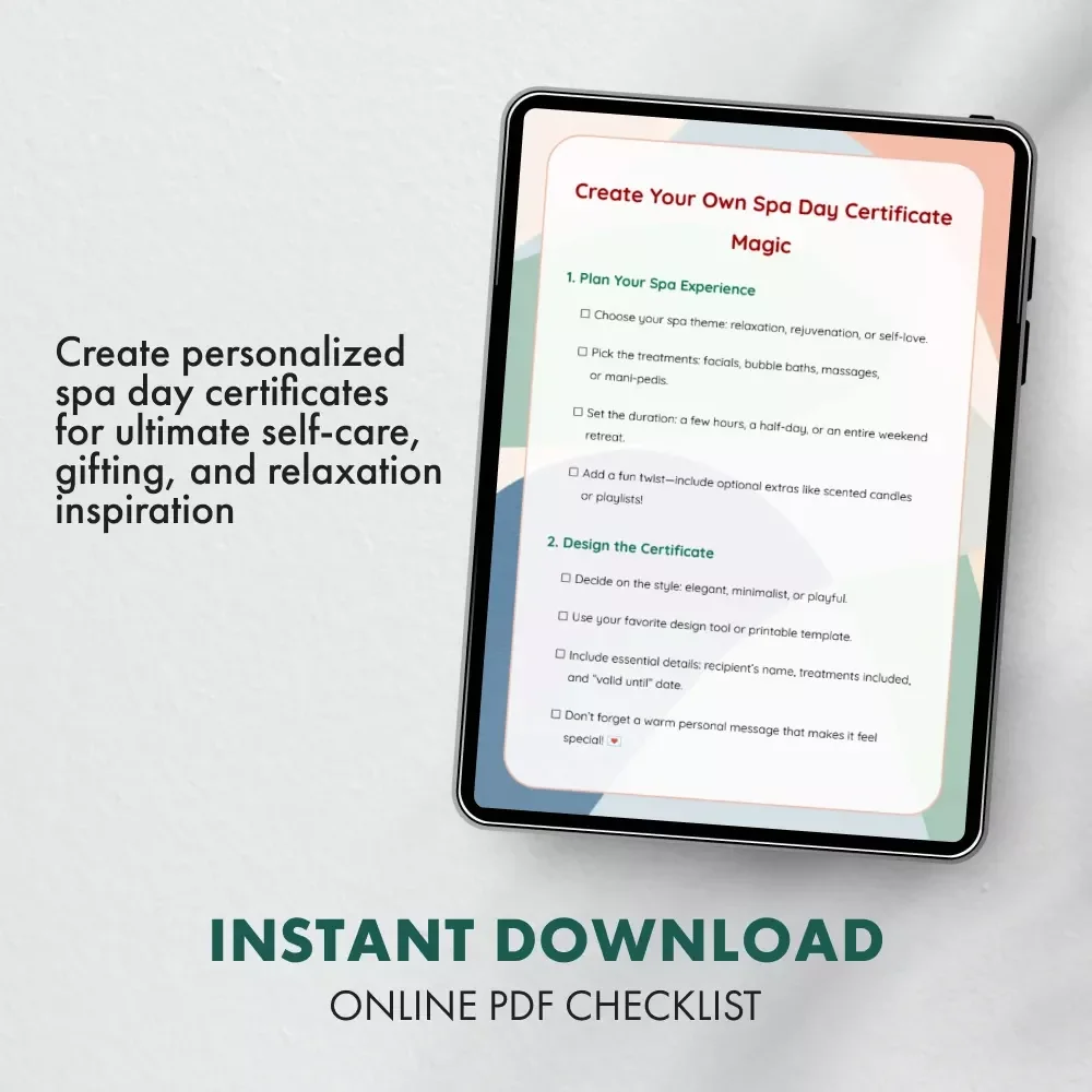 Create Your Own Spa Day Certificate Magic | DIY Spa Day Certificate Checklist | How to Create a DIY Spa Day Certificate | Self-Care Gift Idea Printable