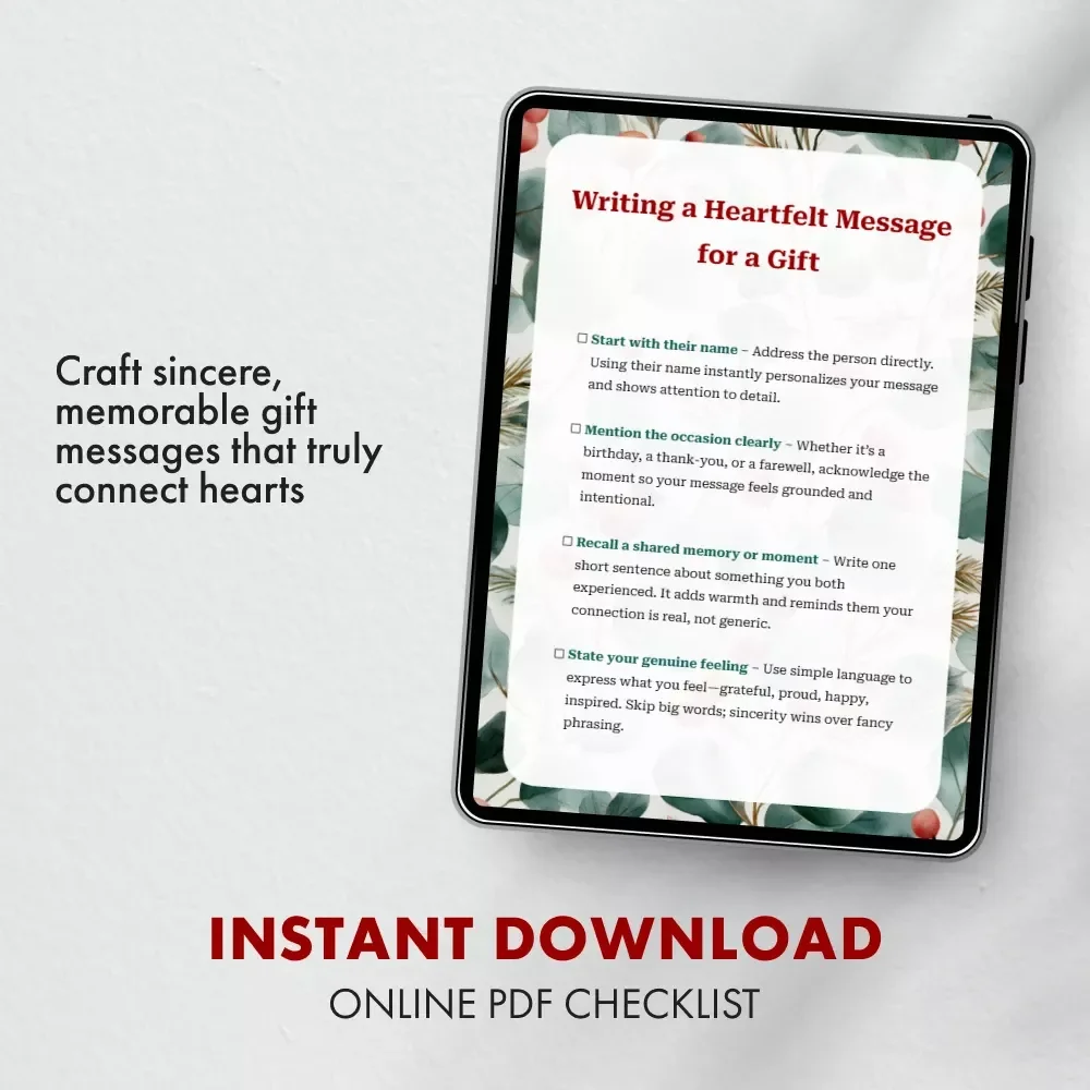 Writing a Heartfelt Message for a Gift – Printable Checklist | How to Write a Heartfelt Message for a Gift | Digital Download for Meaningful Cards & Notes