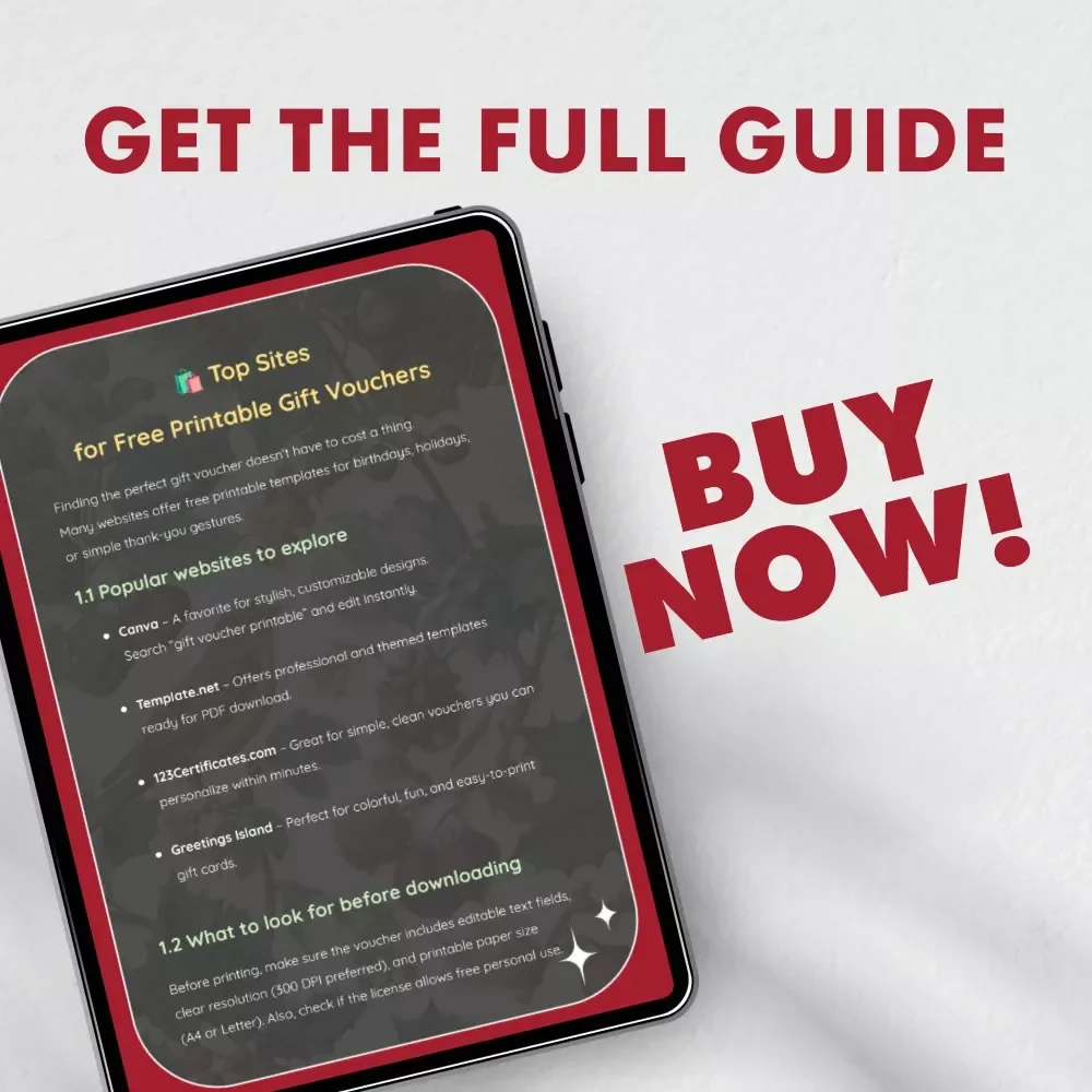 Gift Vouchers Made Simple | Printable Voucher Guide for Beginners | Where to Find Free Printable Gift Vouchers Online + Personalization & AI Design Tips