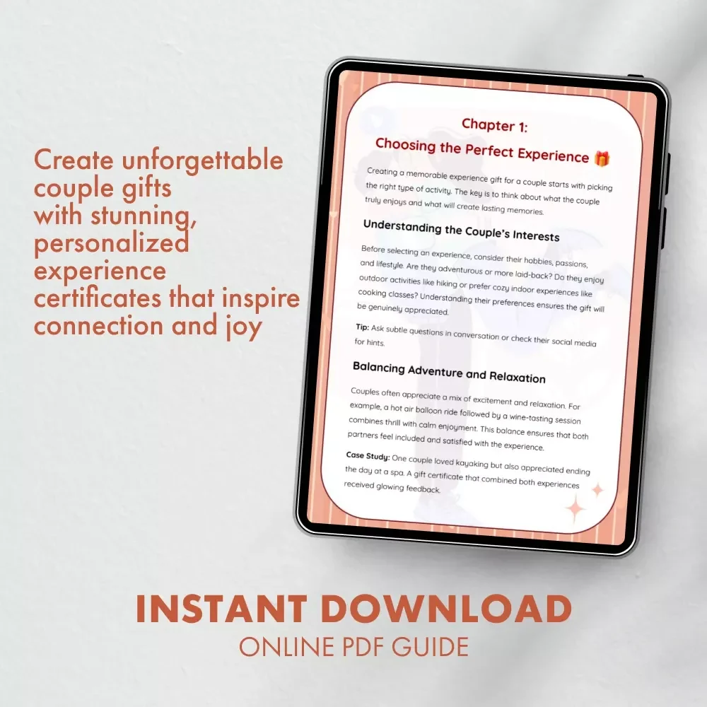 Creative Experience Gift Certificates for Couples | Digital eBook Guide with Tips for Creating Experience Gift Certificates for Couples | Perfect for Romantic, Personalized Gift Ideas & DIY Lovers