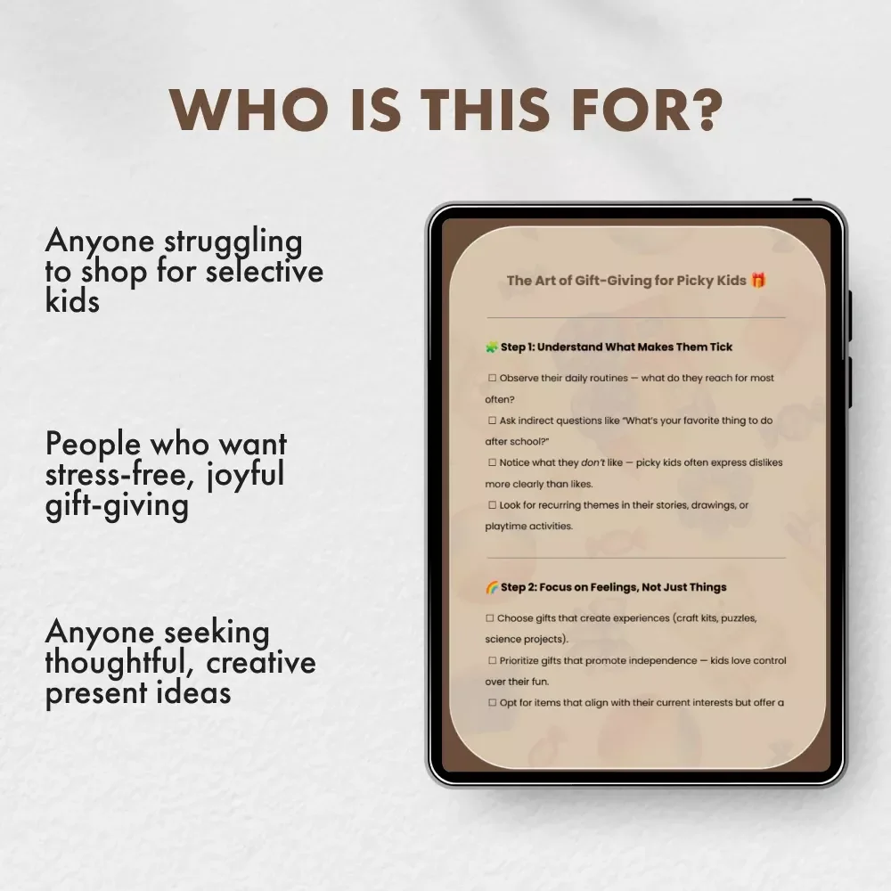 The Art of Gift-Giving for Picky Kids | Printable Checklist for Parents | How to Pick Gifts for Picky Kids | Digital Download Guide