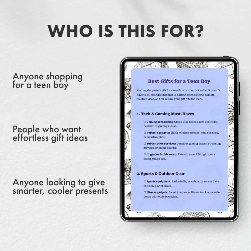 Best Gifts for a Teen Boy – Printable Gift Checklist for Parents, Grandparents & Friends | Ultimate Teen Gift Guide | Digital Download for Easy Gift Planning