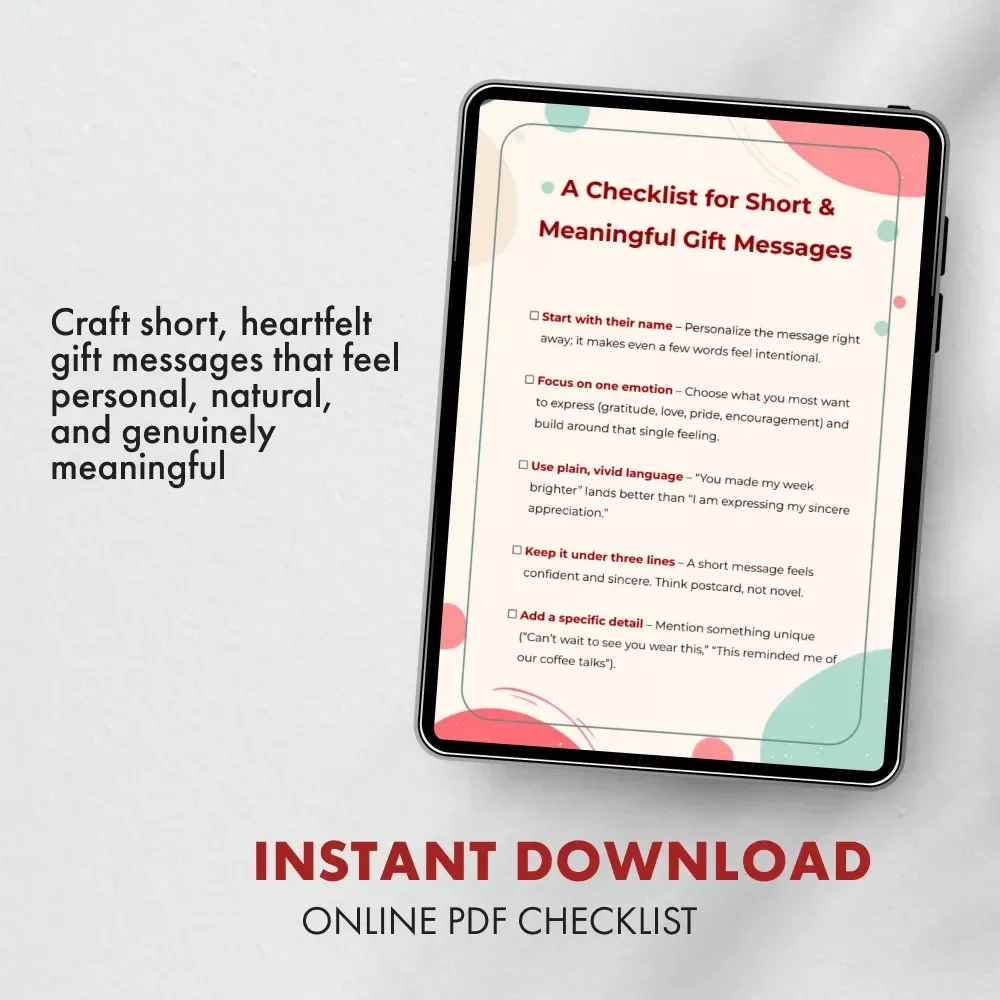 A Checklist for Short & Meaningful Gift Messages | Digital Download for Heartfelt Notes, Writing Tips & Inspiration | Printable Guide with Tips for Short and Meaningful Gift Messages