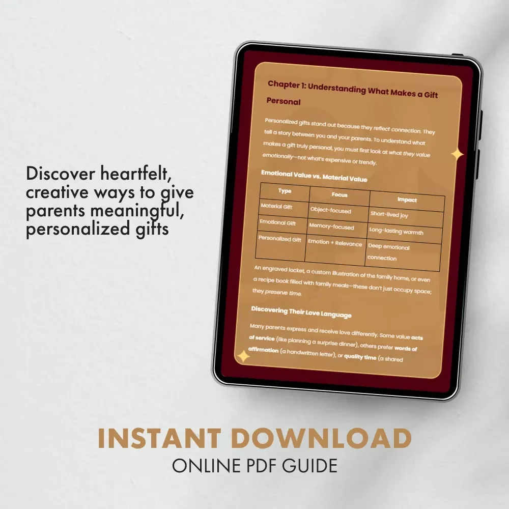 A Heartfelt Guide to Personalized Gifts for Parents | eBook on How to Find Personalized Gifts for Parents | Meaningful Gift Ideas, Emotional Connection & DIY Inspiration