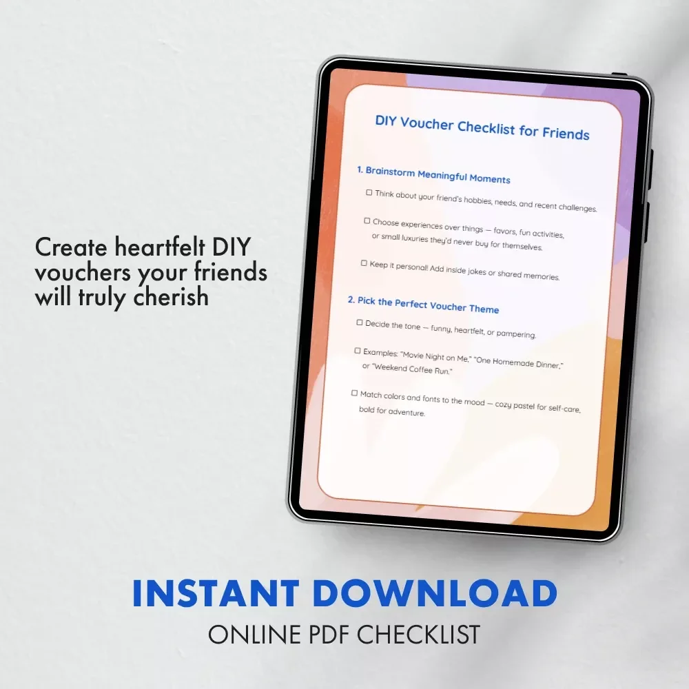 DIY Voucher Checklist for Friends | Printable Gift Idea | Best DIY Gift Vouchers for Friends | Fun, Thoughtful & Easy Digital Download