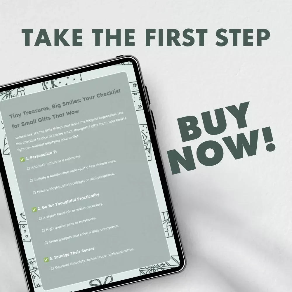 Tiny Treasures, Big Smiles: Your Checklist for Small Gifts That Wow | Printable Digital Download | Tips for Small Gifts That Make a Big Impact | Gift Ideas Guide for Thoughtful Givers