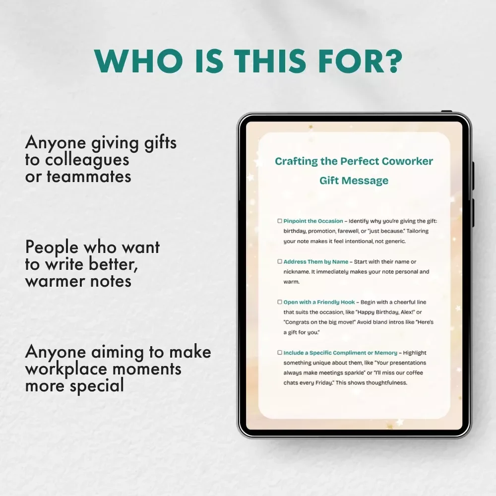 Crafting the Perfect Coworker Gift Message – Printable Checklist for Writing a Short Note for a Coworker Gift | Digital Download Guide for Meaningful Gift Notes