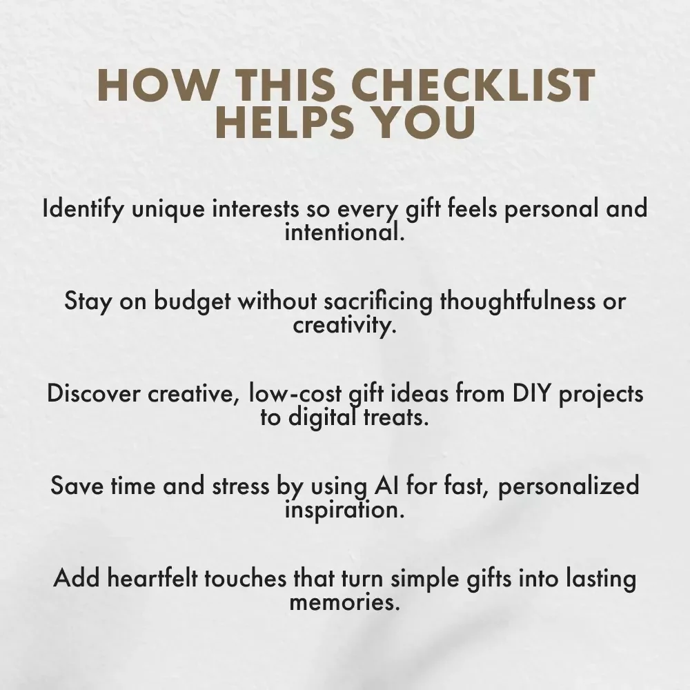 The Budget-Friendly Family Gift Checklist | What to Buy Family Members on a Budget | Printable Holiday Guide for Meaningful, Affordable Giving