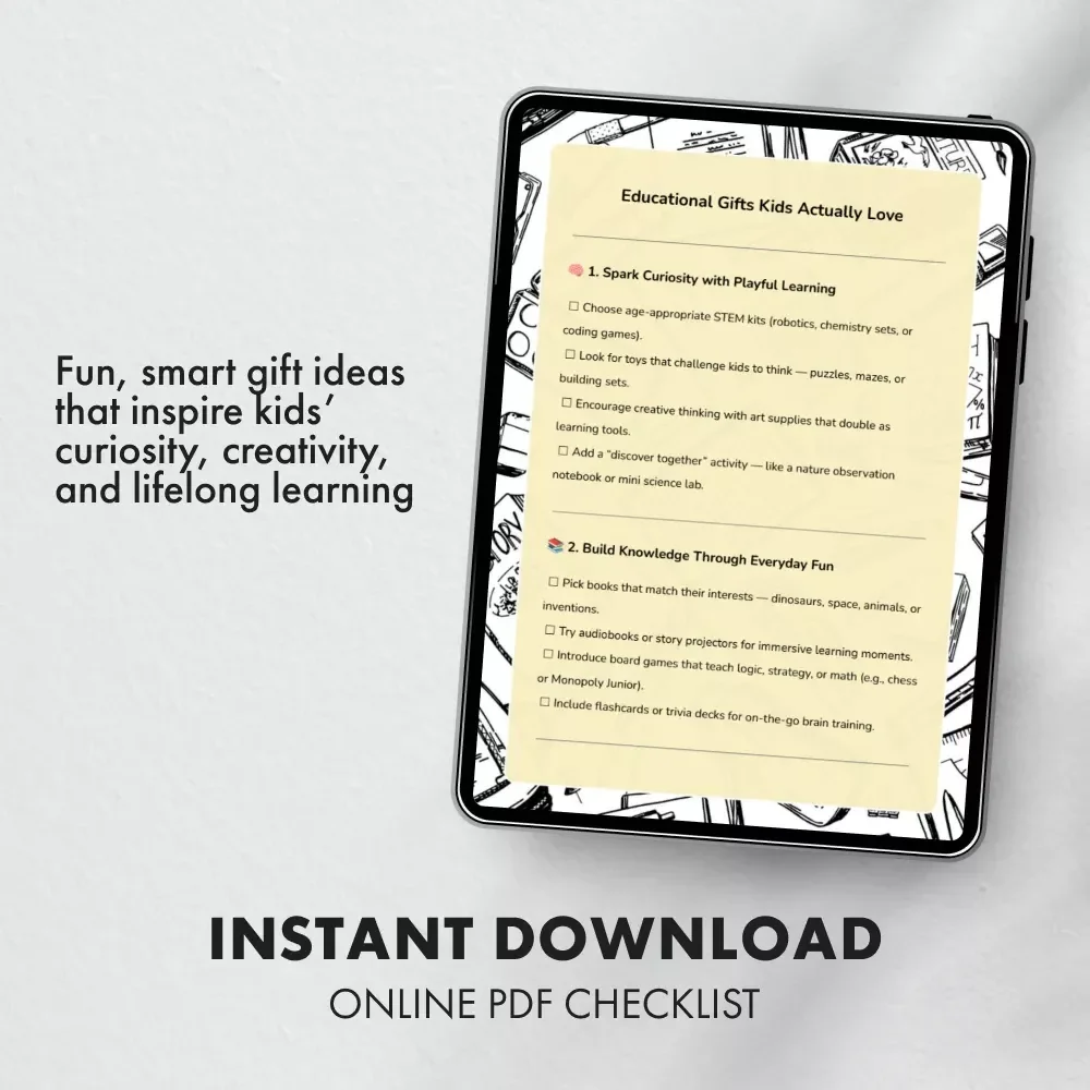 Educational Gifts Kids Actually Love | Printable Checklist for Parents | Digital Download | Educational Gifts for Children | Kids Learning Guide | STEM & Creative Play Ideas