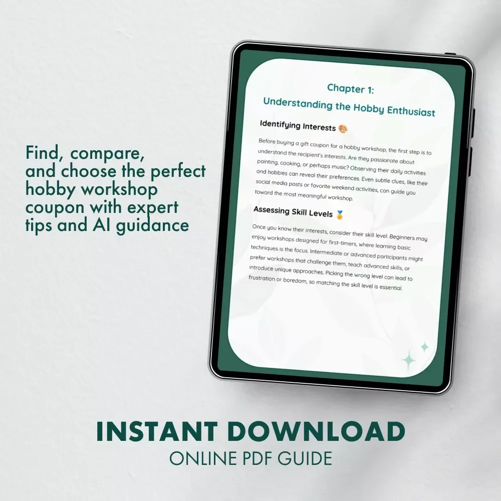 Choosing the Perfect Hobby Workshop Coupon | eBook Guide for How to Choose a Gift Coupon for a Hobby Workshop | Digital Download for Thoughtful Gift Givers