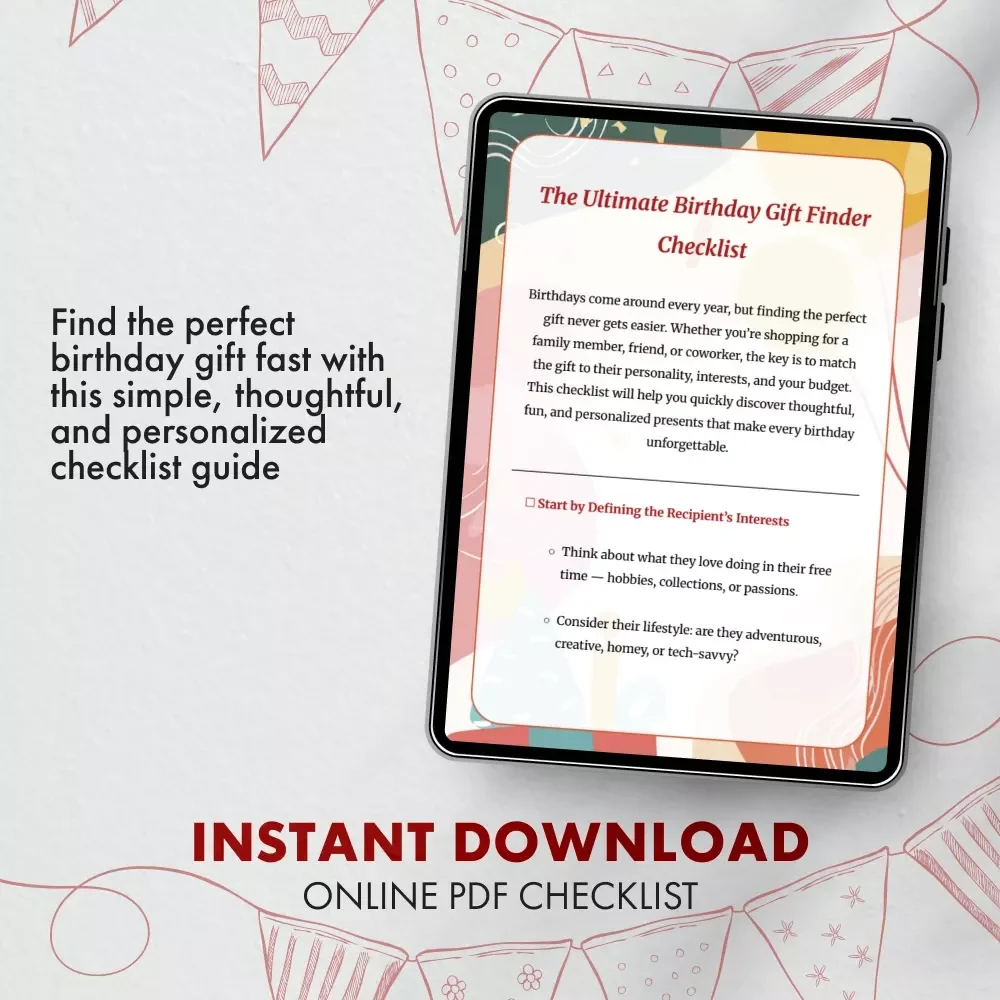 The Ultimate Birthday Gift Finder Checklist | Printable Digital Download | How to Find Gifts for Birthdays | Gift Ideas Guide for Him, Her & Friends